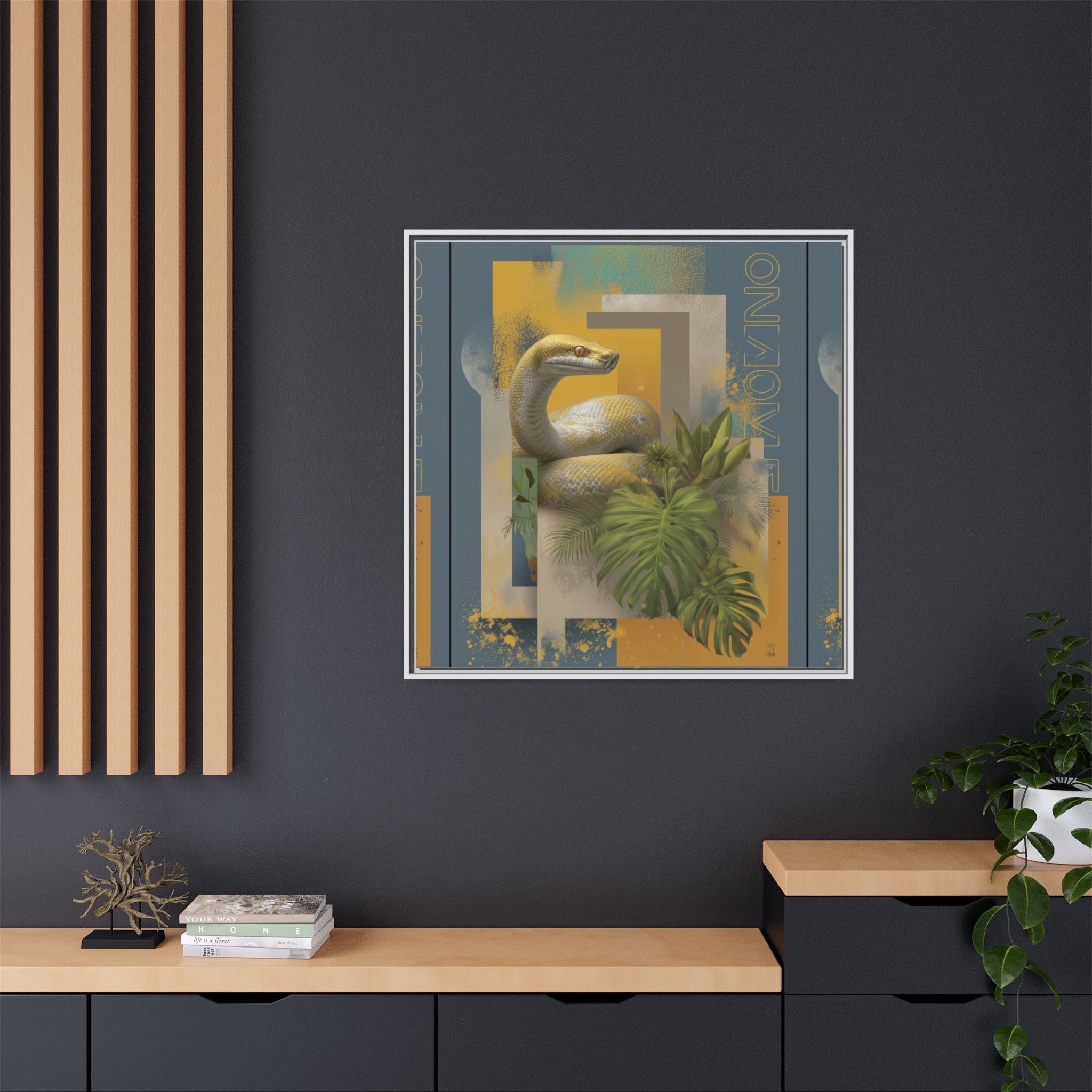 Serpent in Geometry: Tropical Albino Snake Portrait, Modern Botanical Illustration   |    Custom Orders Available