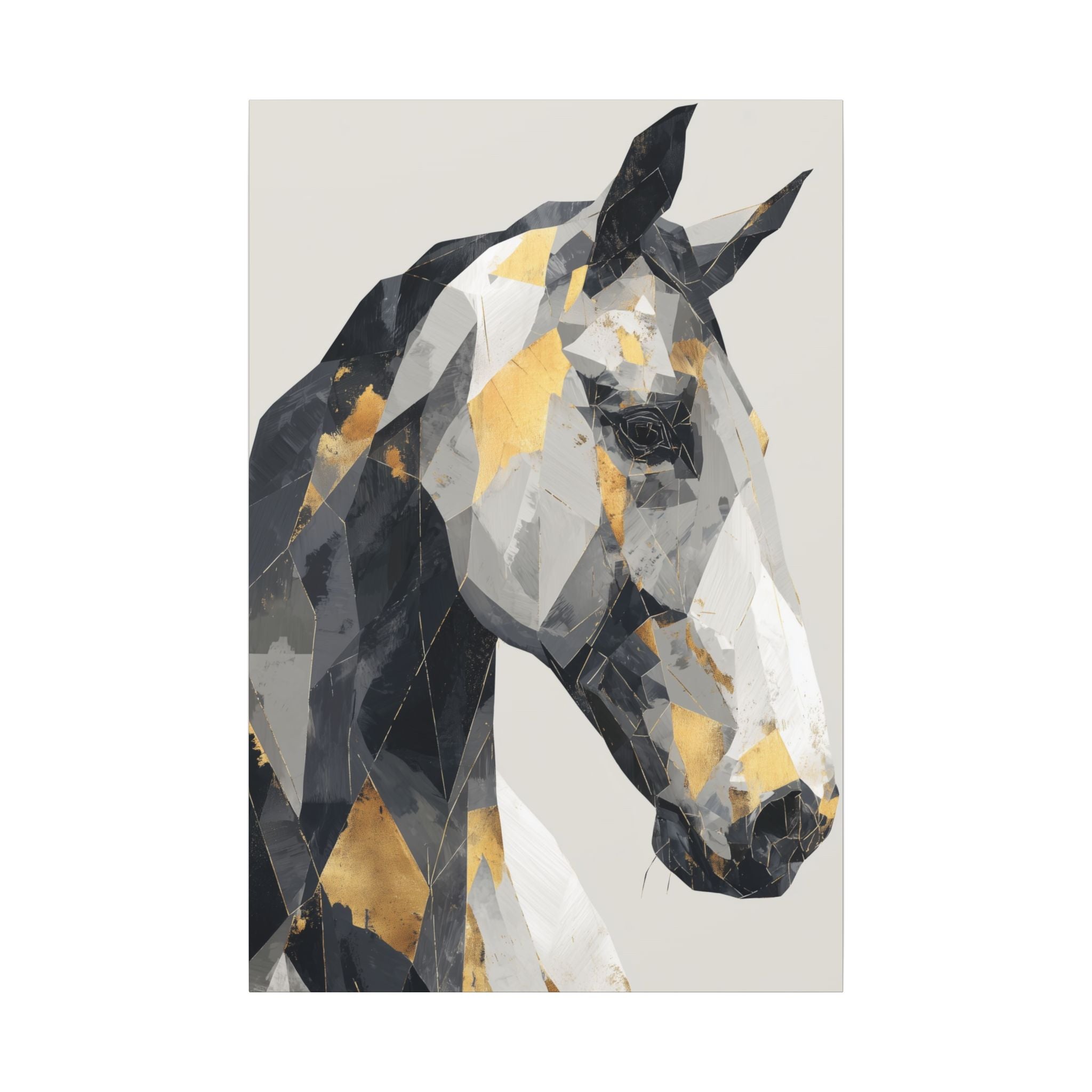 Fractal Equine: Geometric Horse Design, Cubist Digital Art, Black and Gold Abstract Portrait   |  Personalized & Custom Orders Available