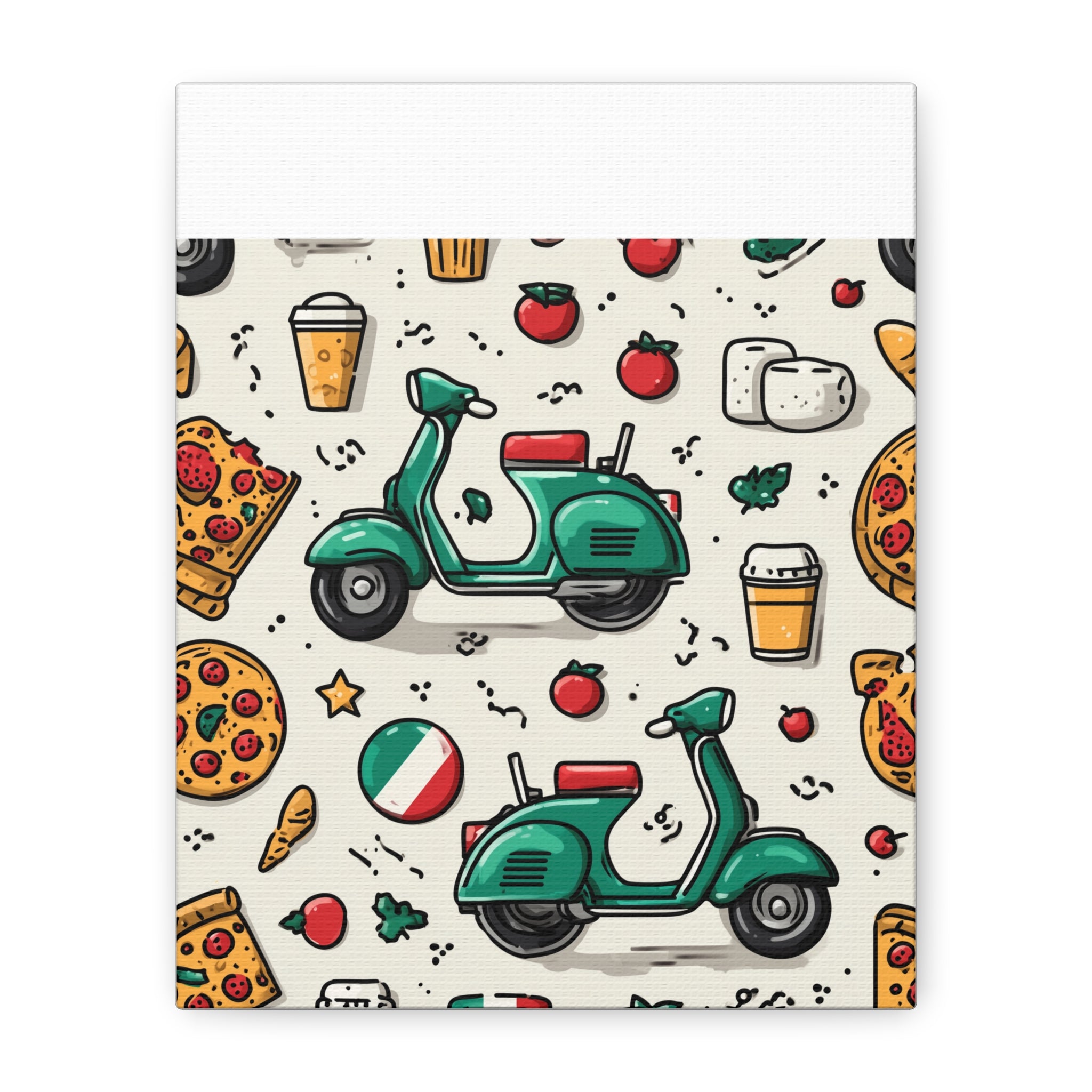 Vibrant Travel Nostalgia Canvas Art, Scooter Decor, Foodie Wall Art, Fun Home Decor, Gift for Adventurers, Kitchen Wall Hanging