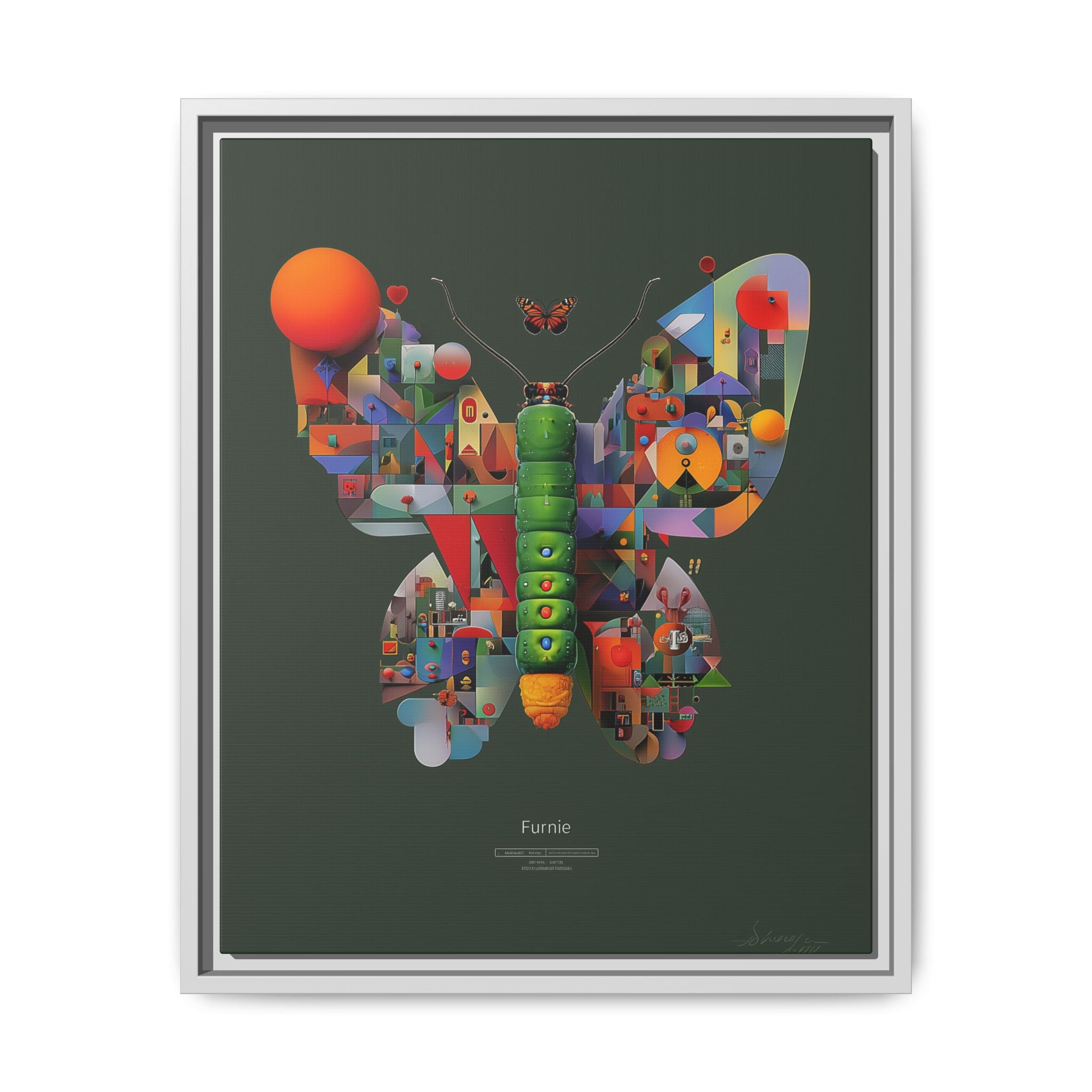 Geometric Metamorphosis Framed Print : Digital Cubist Butterfly, Urban Abstract Composition   |   Custom Orders Available
