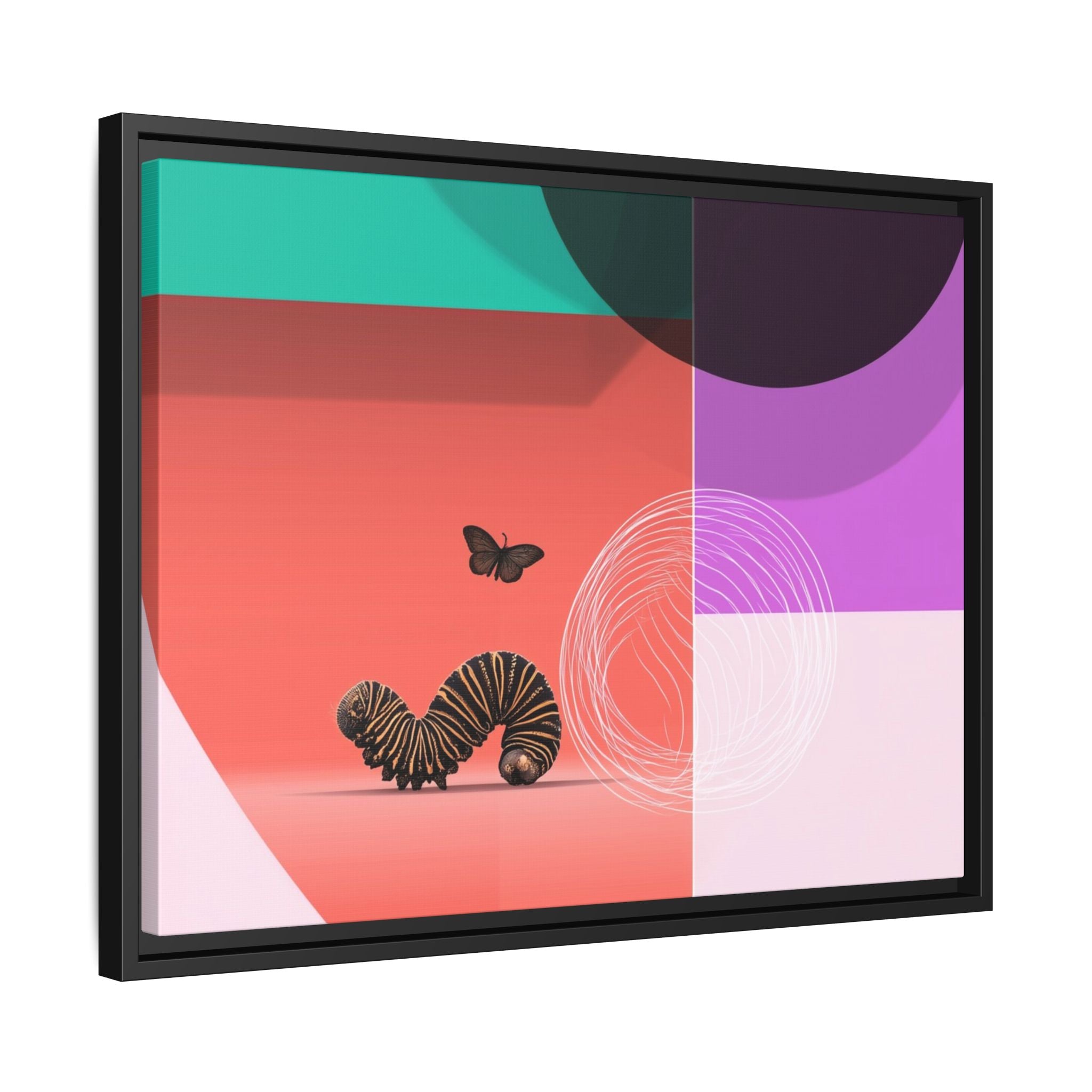Striped Caterpillar and Butterfly Framed Print , Mid-Century Modern Color Blocks   |  Personalized & Custom Orders Available