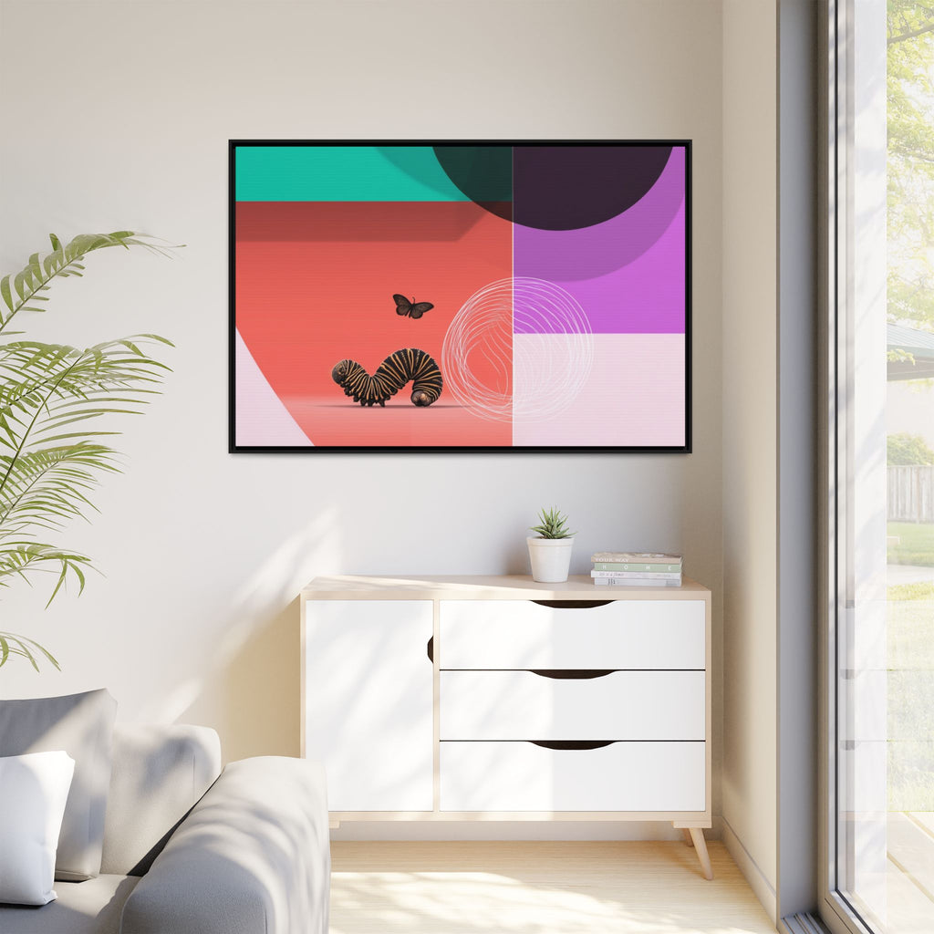 Striped Caterpillar and Butterfly Framed Print , Mid-Century Modern Color Blocks   |  Personalized & Custom Orders Available