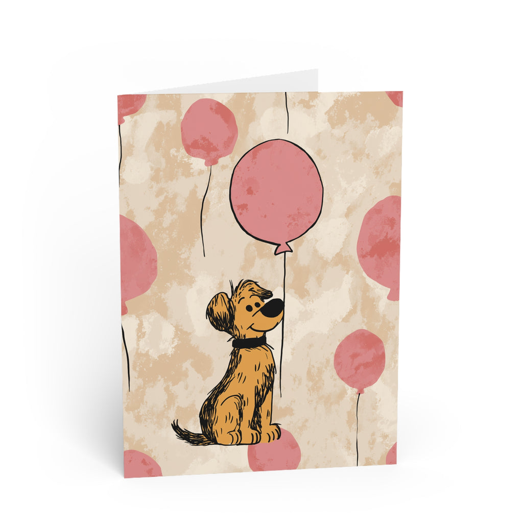 Cute Puppy with Pink Balloons Greeting Card — Birthday, New Puppy, Kids Card
