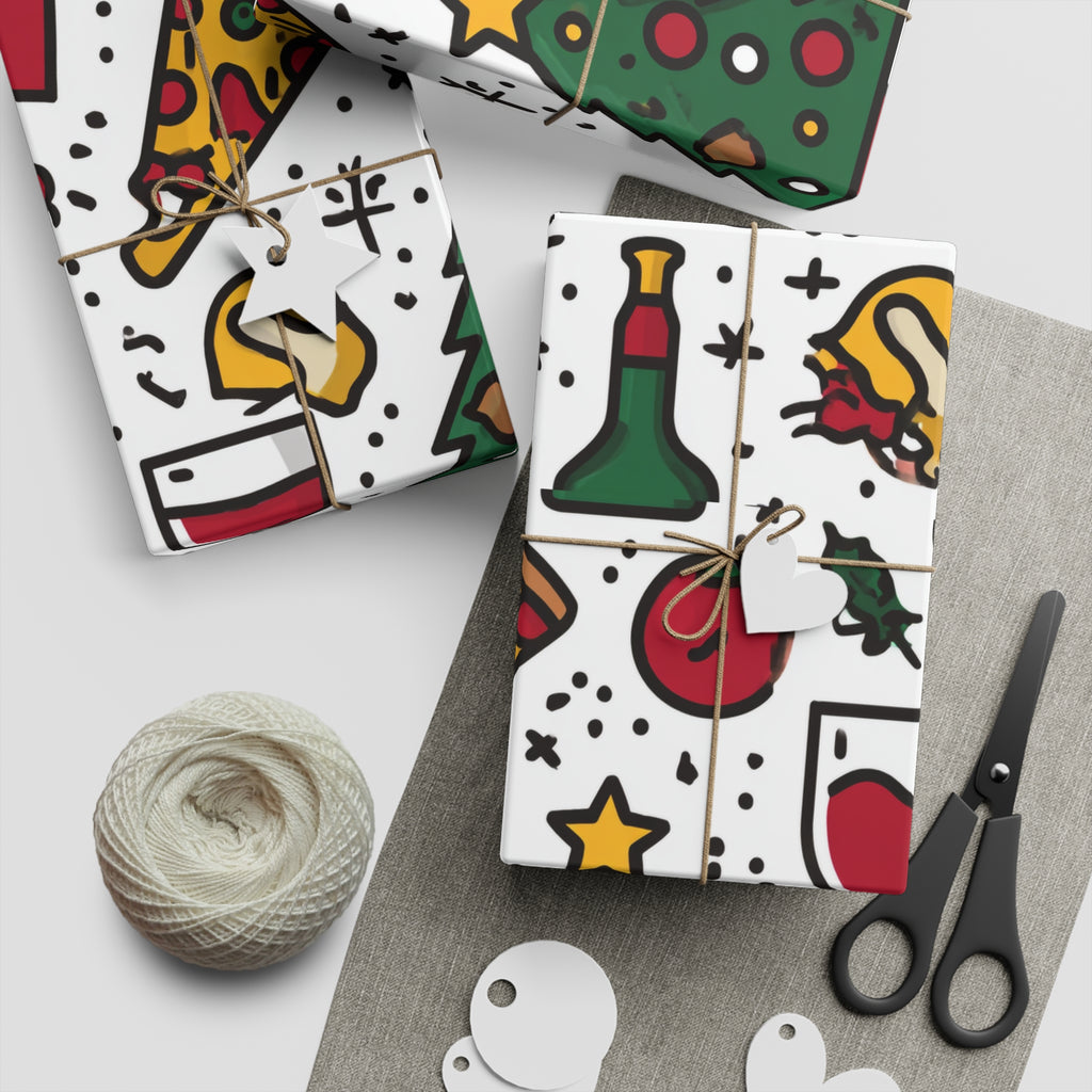 Wrapping Paper, Italian Themed Gift Wrap Sheets with Wine and Pizza Design, Birthday, Christmas, Holidays, 1pc, Decorative Paper Roll,
