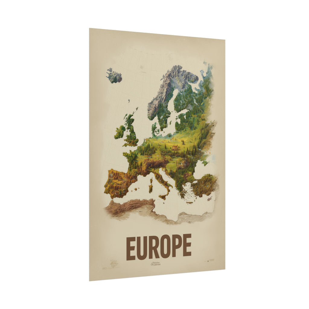 Europe Map Poster — Vintage Nature Scenic Travel Wall Art (Rolled Poster)