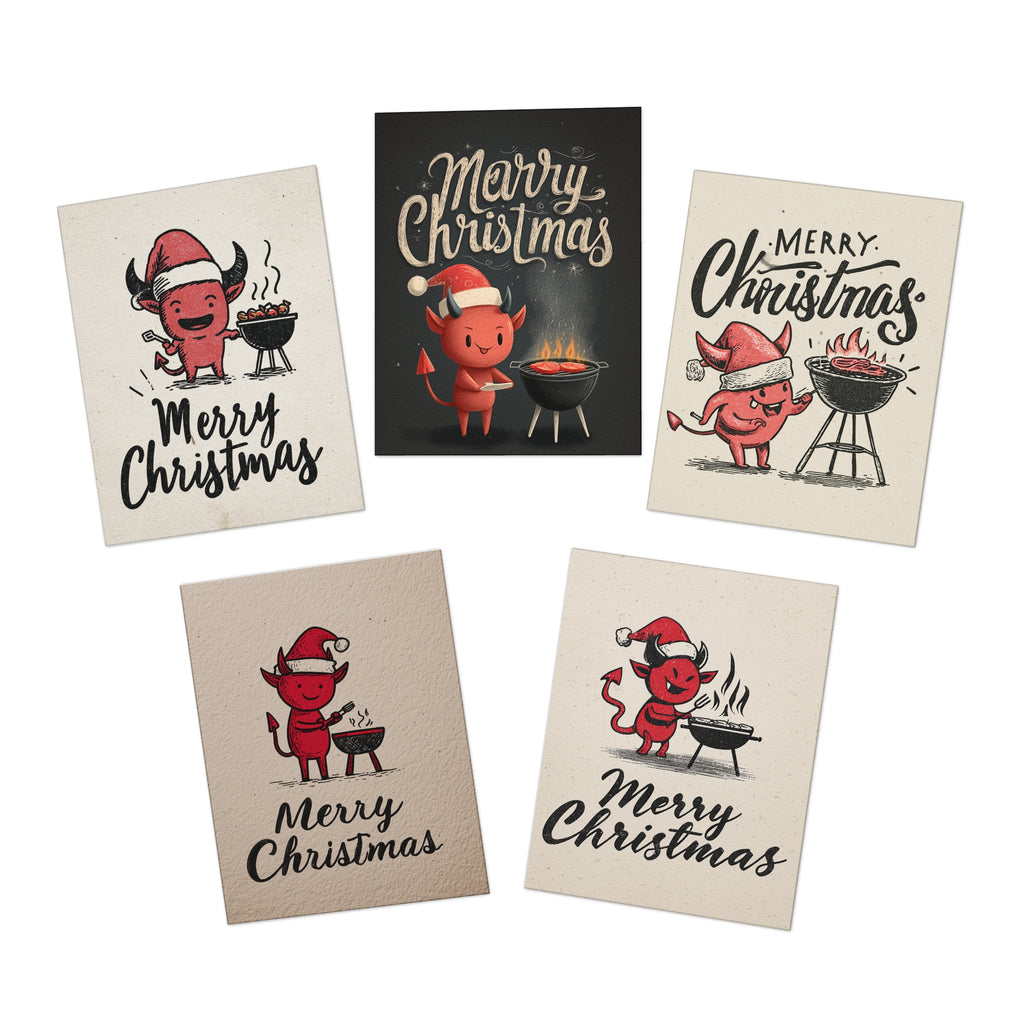 Christmas Greeting Cards (5-Pack) | Fun Holiday Cards, Santa and Devil Designs, Festive Greetings, Xmas Gift Cards, Seasonal Cards