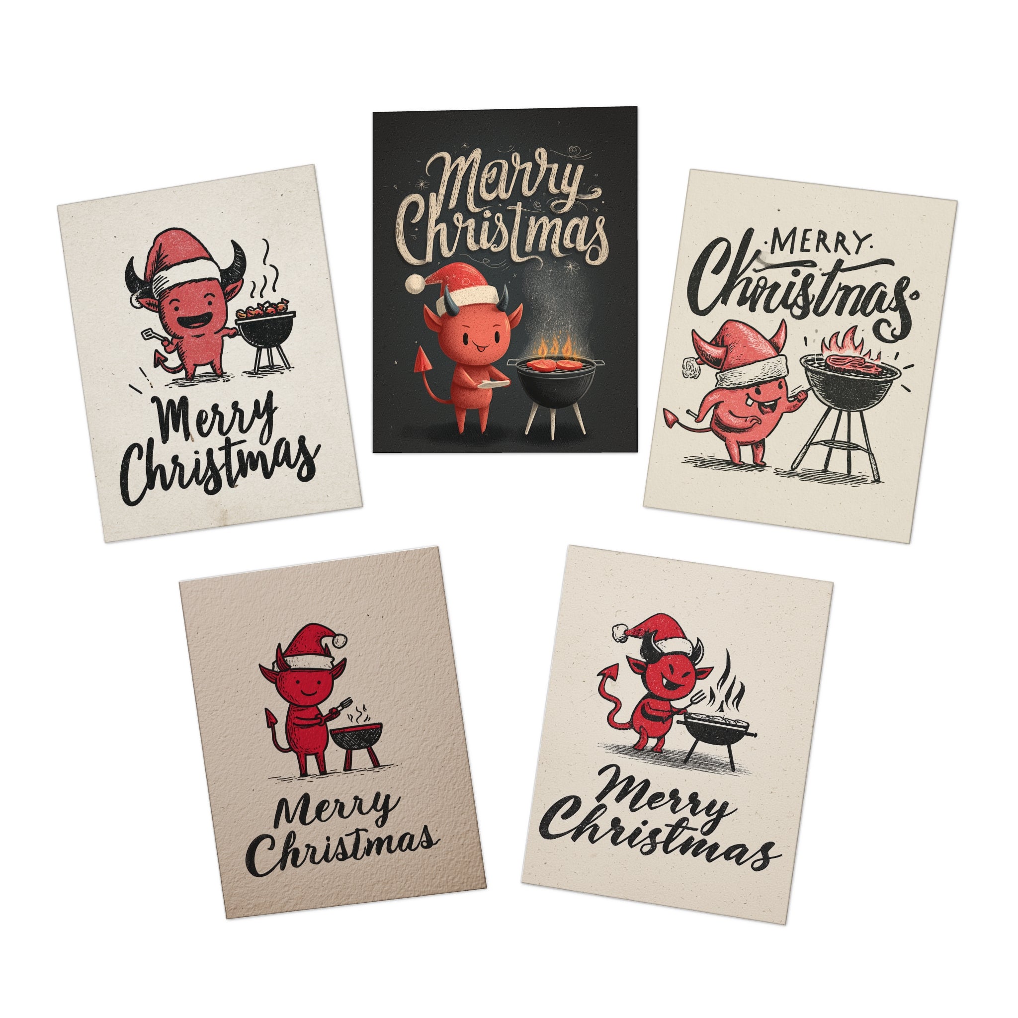 Christmas Greeting Cards (5-Pack) | Fun Holiday Cards, Santa and Devil Designs, Festive Greetings, Xmas Gift Cards, Seasonal Cards