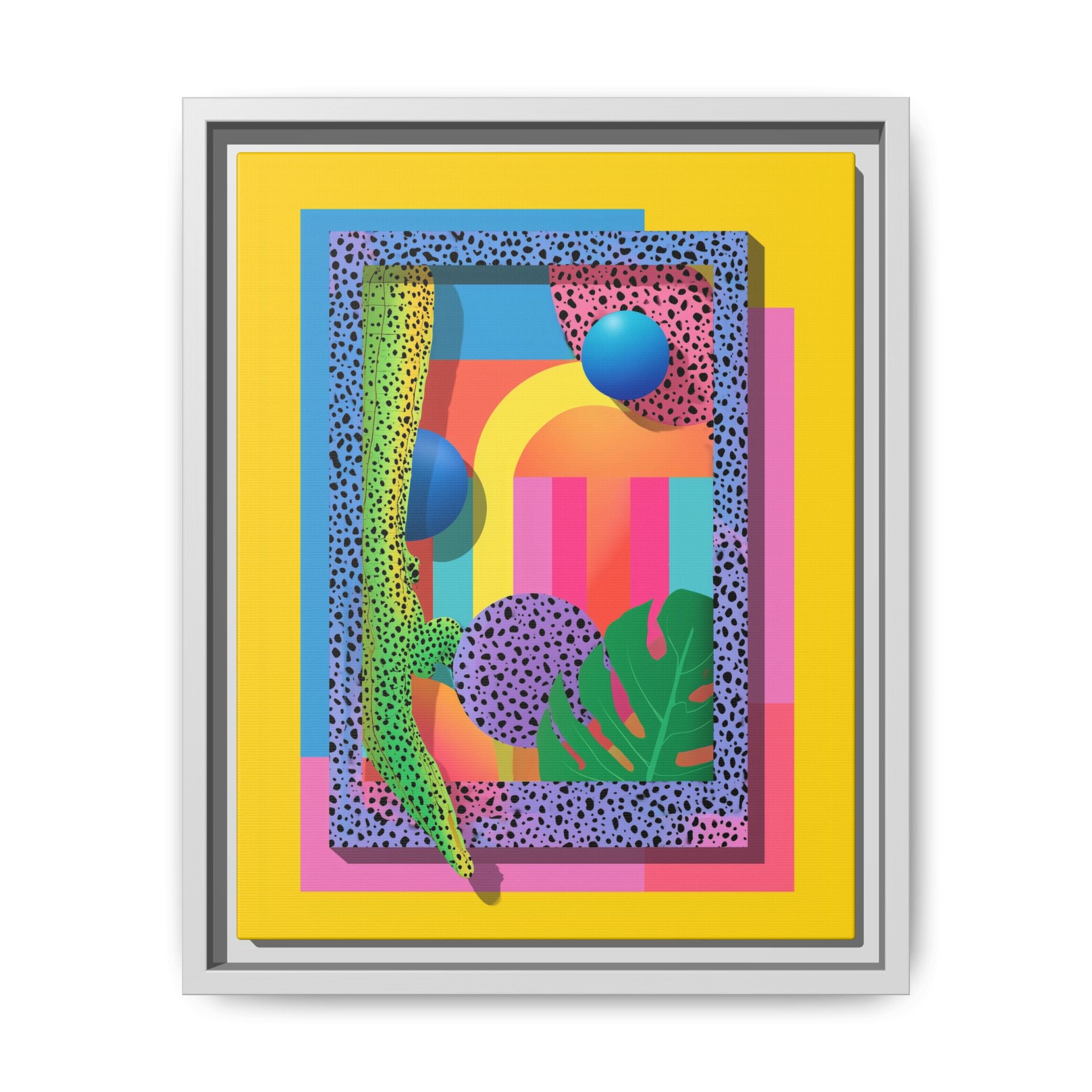 Geometric Rhythms: Abstract Layers of Color, Dimensional Shapes and Tropical Elements, Vibrant Modern Art Composition   |   Custom Orders