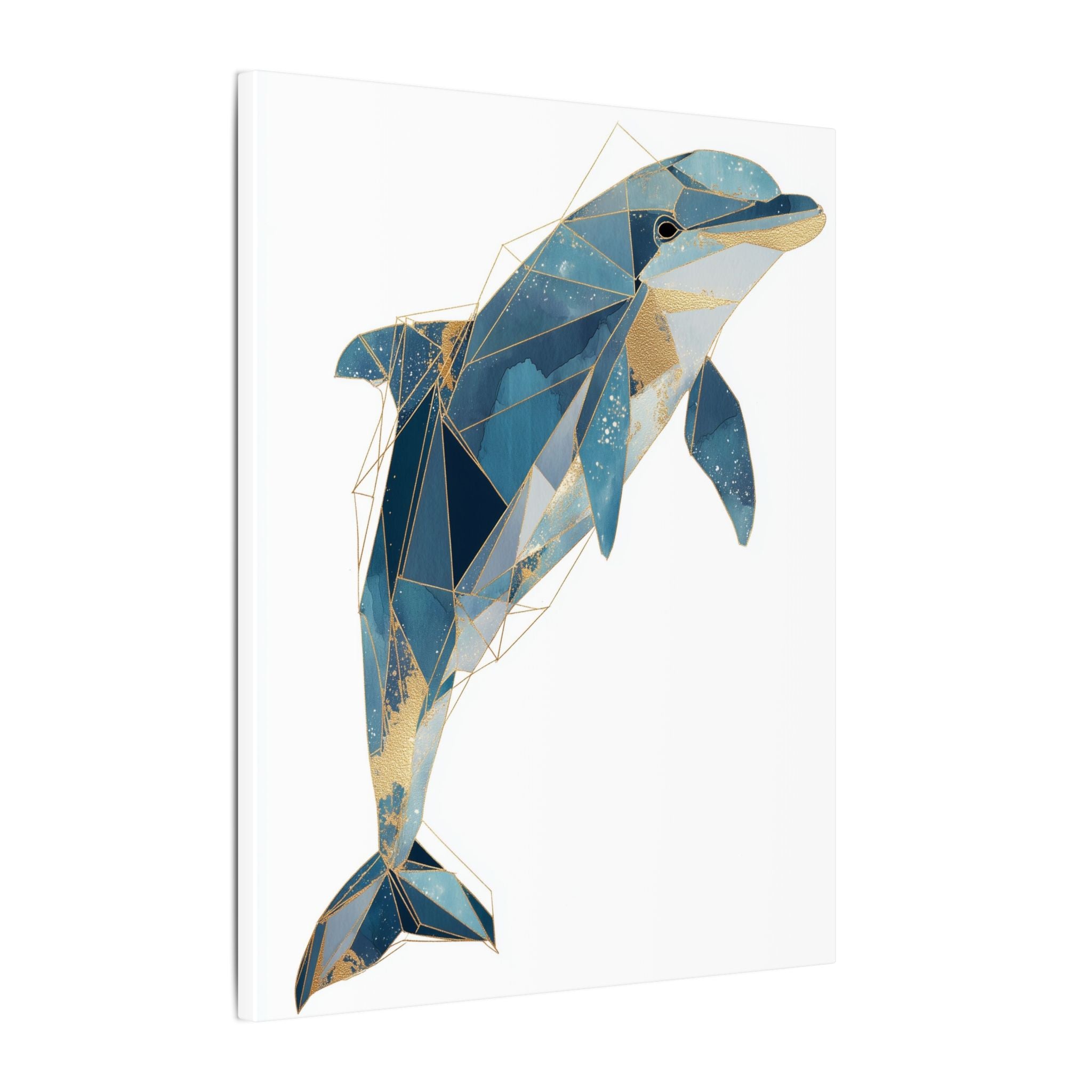 Celestial Dolphin: Geometric Marine Art, Low-Poly Oceanic Design, Blue and Gold Abstraction   |  Personalized & Custom Orders Available
