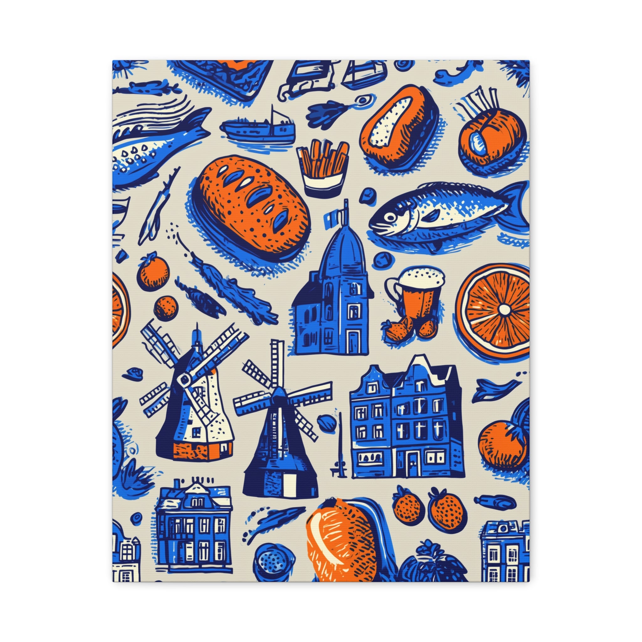 Dutch-Themed Matte Canvas Art Print, Wall Decor, Home Decor, Art Plaque, Gift for Food Lovers, Colorful Windmill Artwork