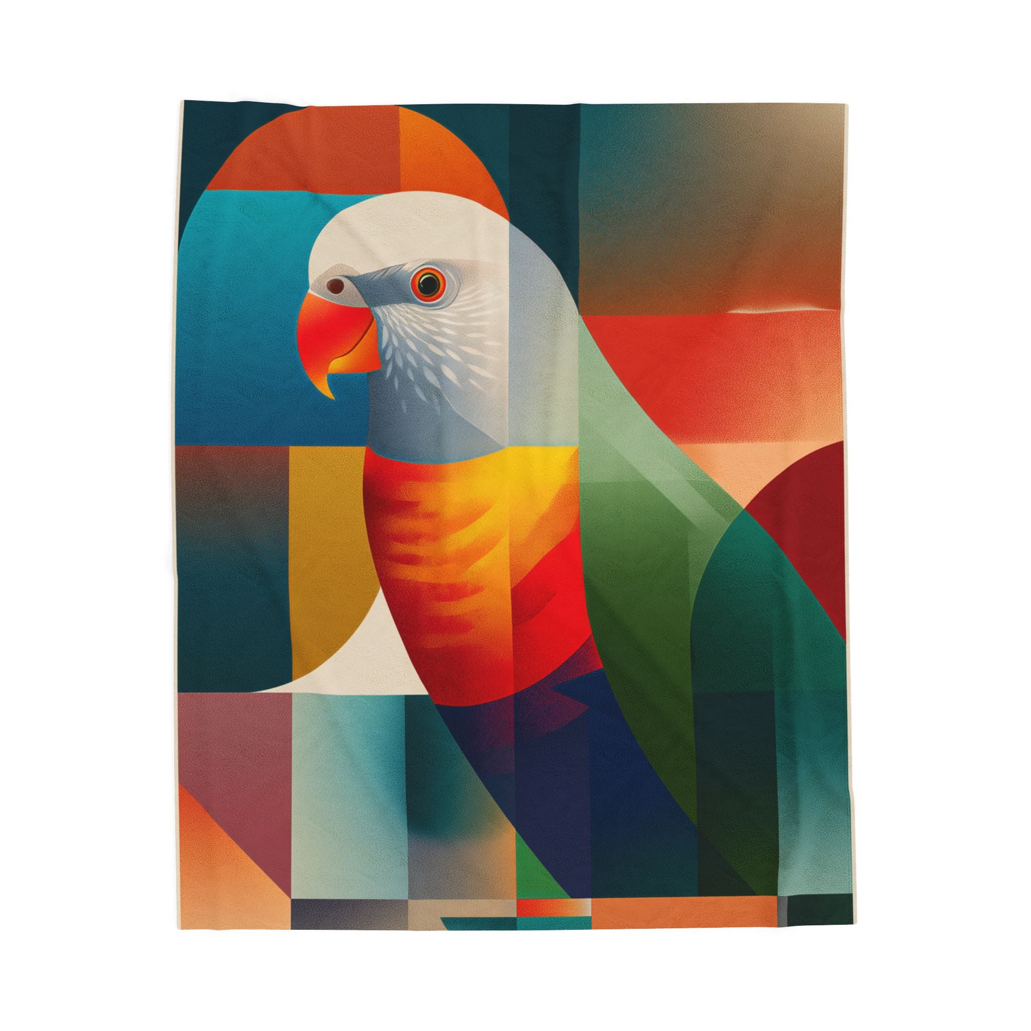 Cubist Parrot Quilt Cover, Doona Cover, Duvet : Geometric Avian Composition, Modernist Digital Art   |    Custom Orders Available
