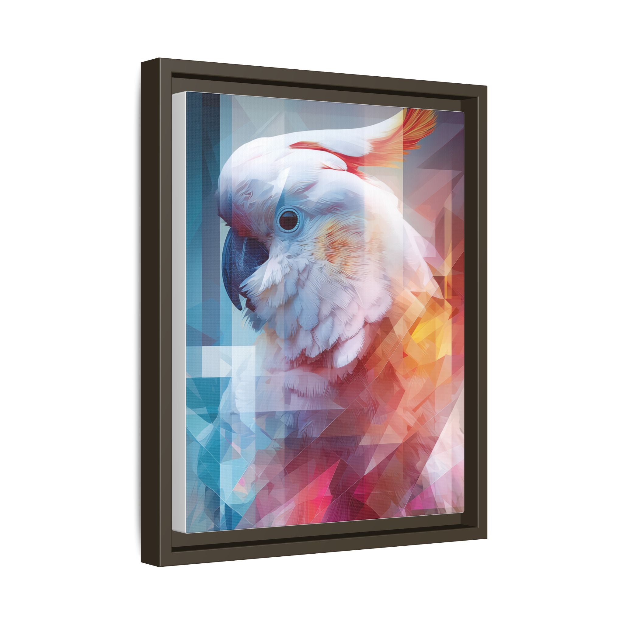 Fractured Cockatoo Framed Print: Geometric Wildlife Art, Low-Poly Digital Illustration   |  Personalized & Custom Orders Available