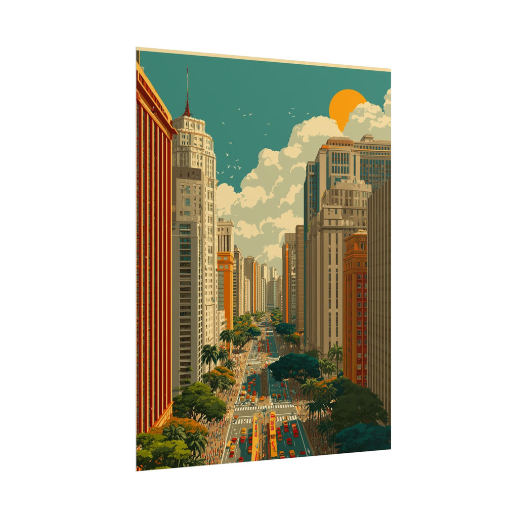 Urban Vibrancy: Retro Sao Paulo Skyline, Mid-Century Modern Cityscape   |    Custom Orders Available