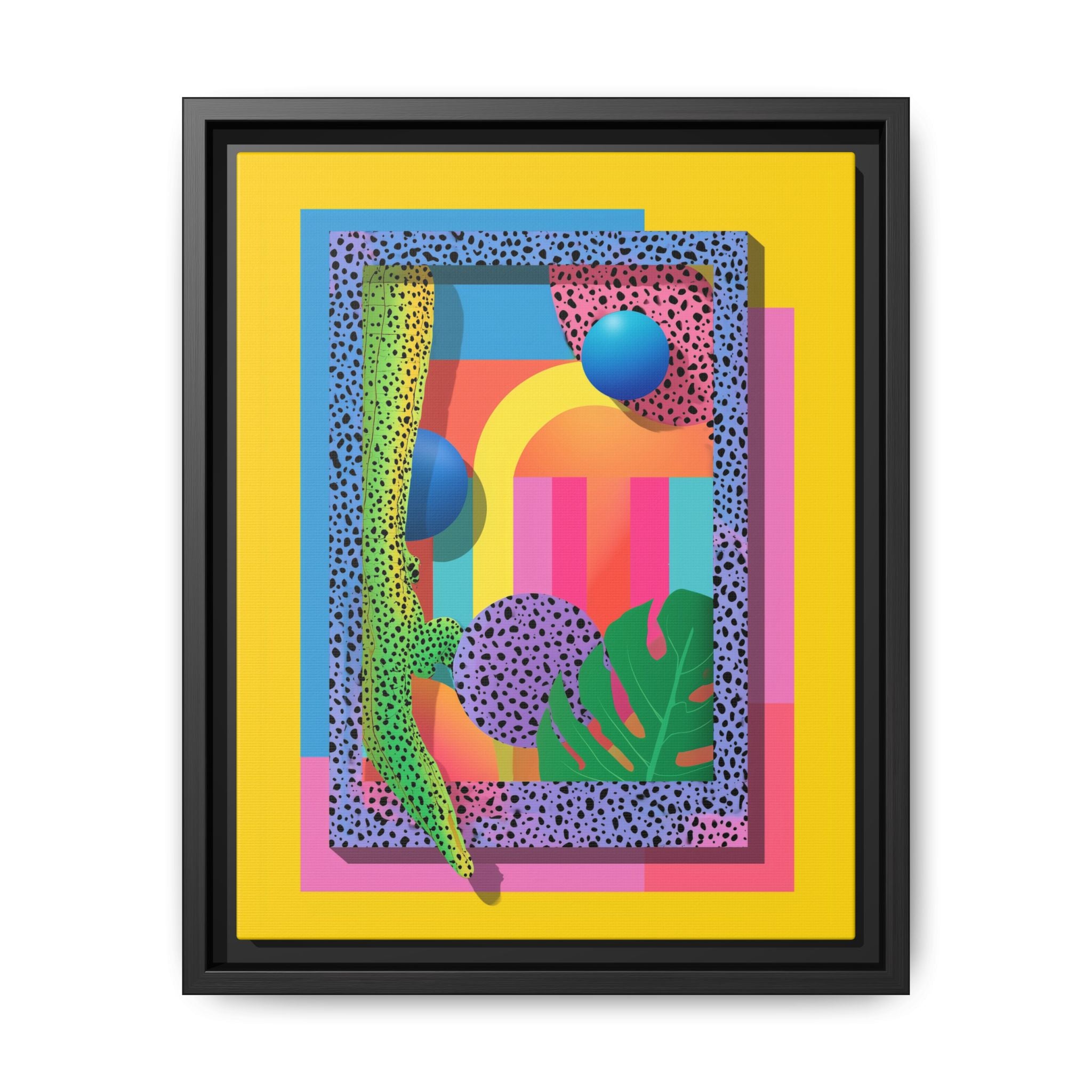 Geometric Rhythms: Abstract Layers of Color, Dimensional Shapes and Tropical Elements, Vibrant Modern Art Composition   |   Custom Orders
