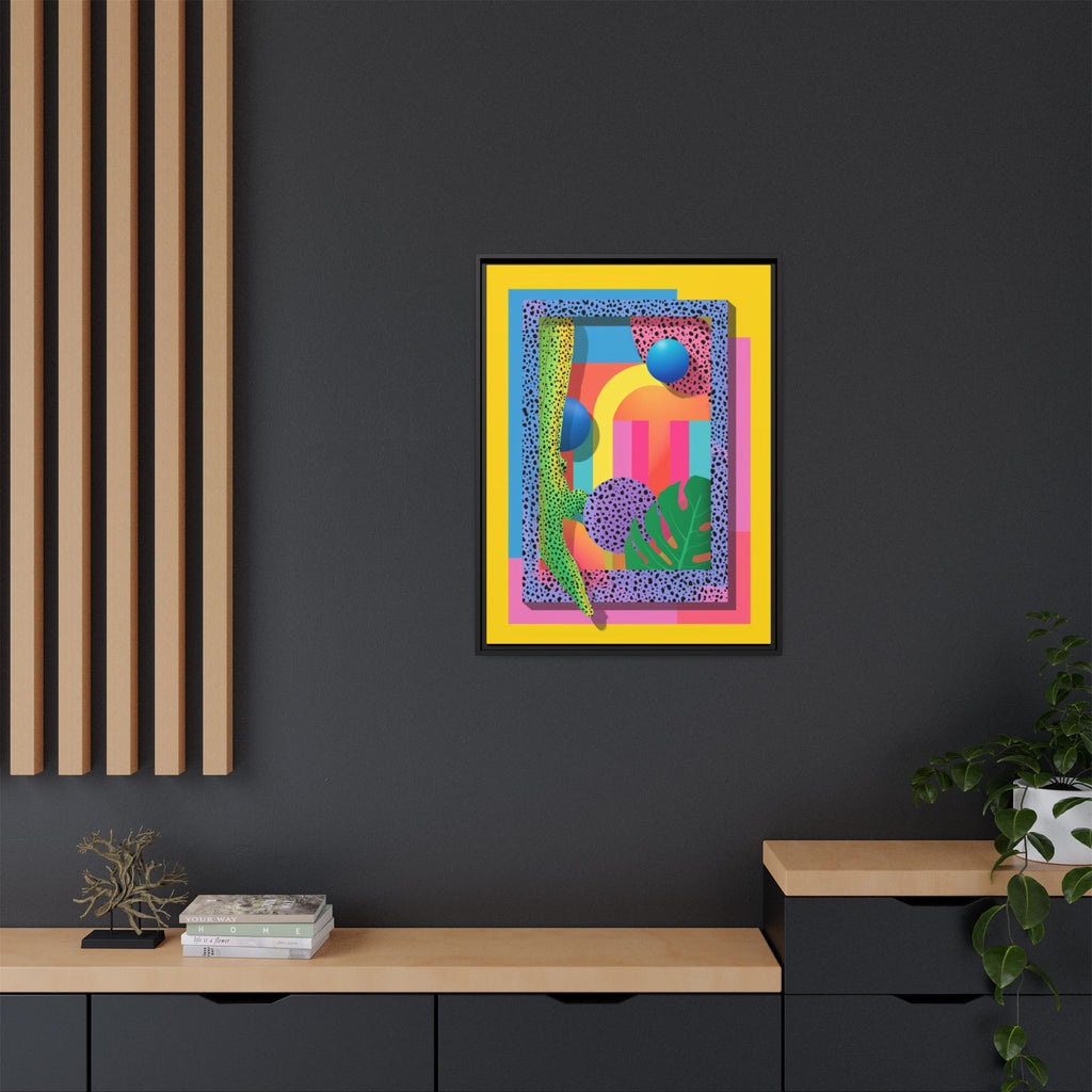 Geometric Rhythms: Abstract Layers of Color, Dimensional Shapes and Tropical Elements, Vibrant Modern Art Composition   |   Custom Orders