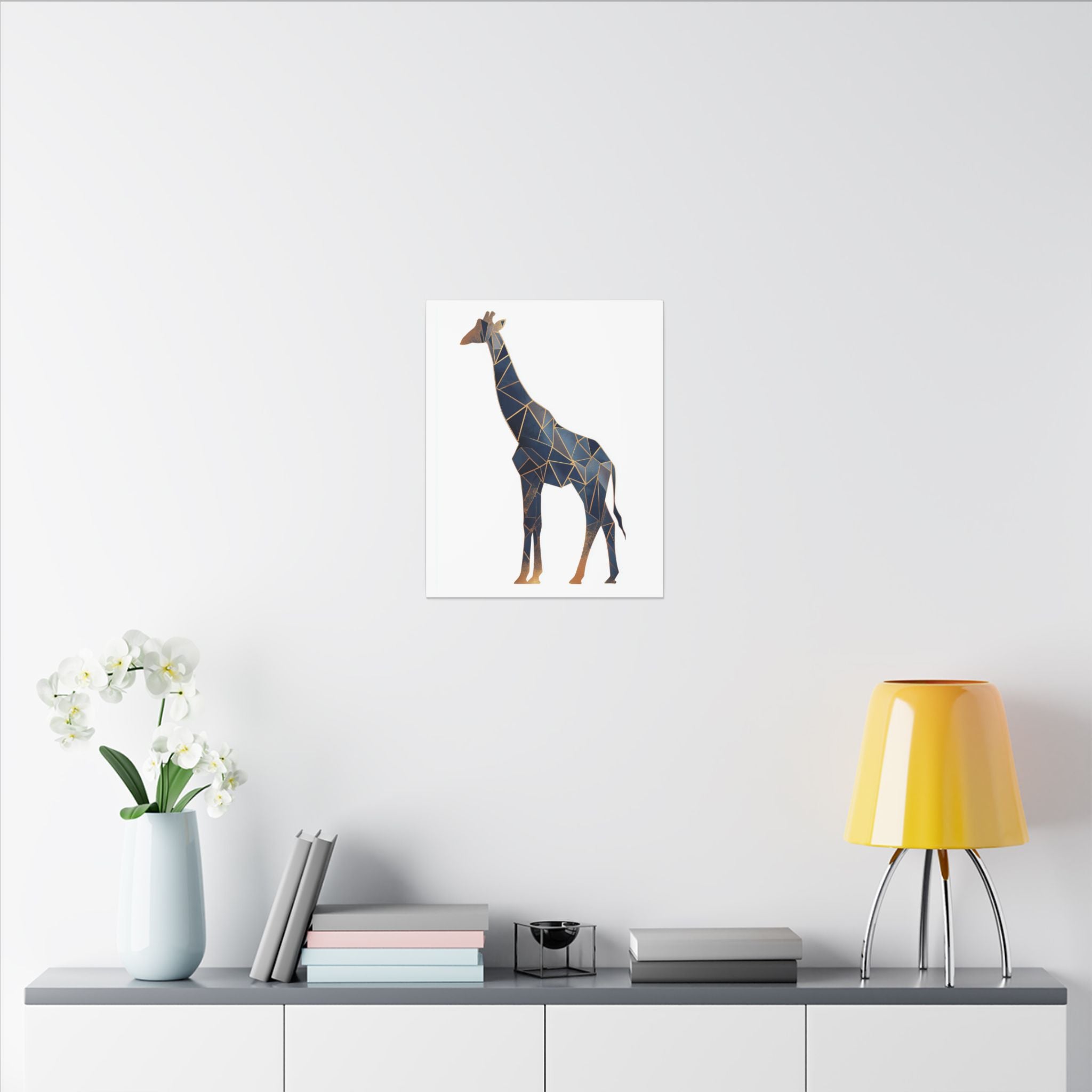 Prismatic Giraffe: Geometric Wildlife Art, Modern Mosaic Deconstruction, Angular Blue and Bronze Composition   |  Personalized & Custom