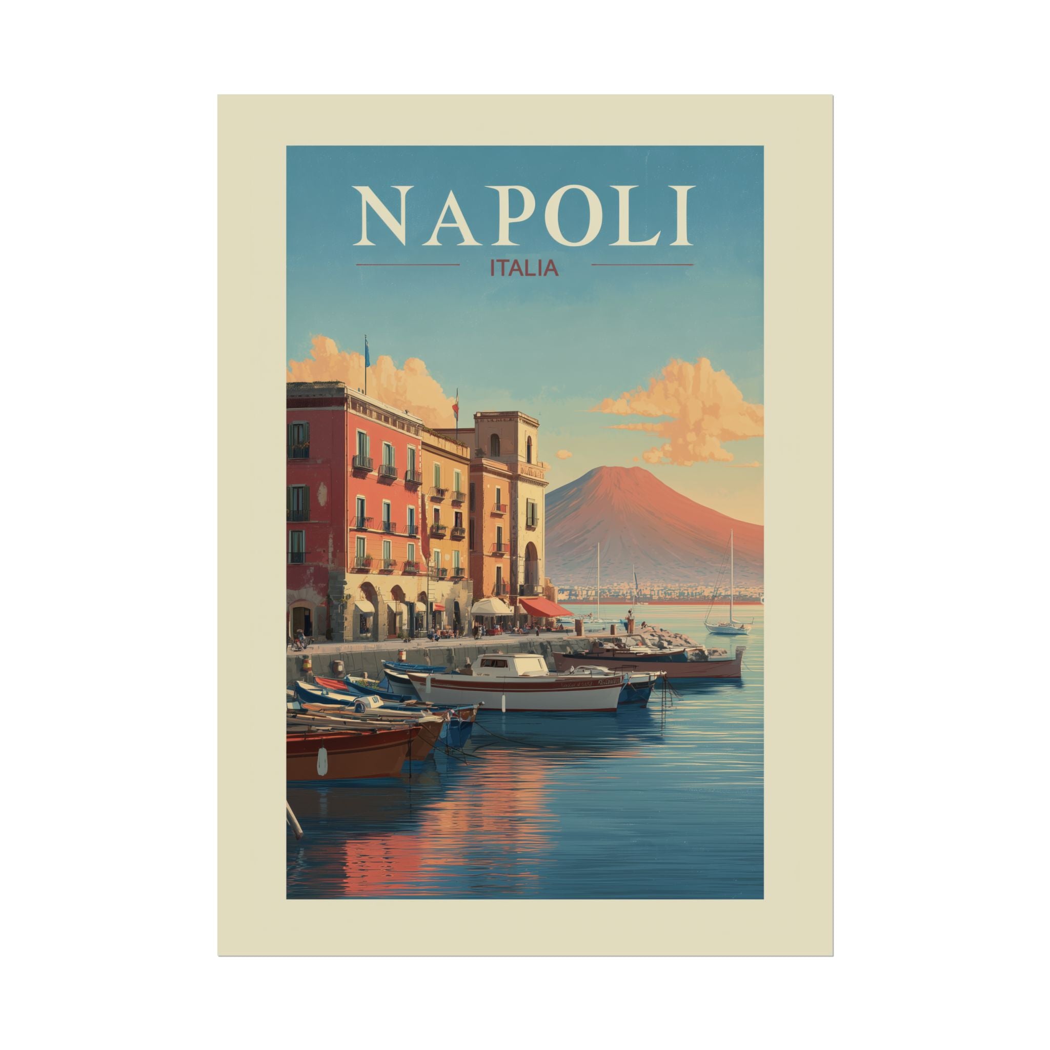Naples Golden Hour: Vintage Italian Coastal Poster, Mediterranean Waterfront Landscape   |    Custom Orders Available