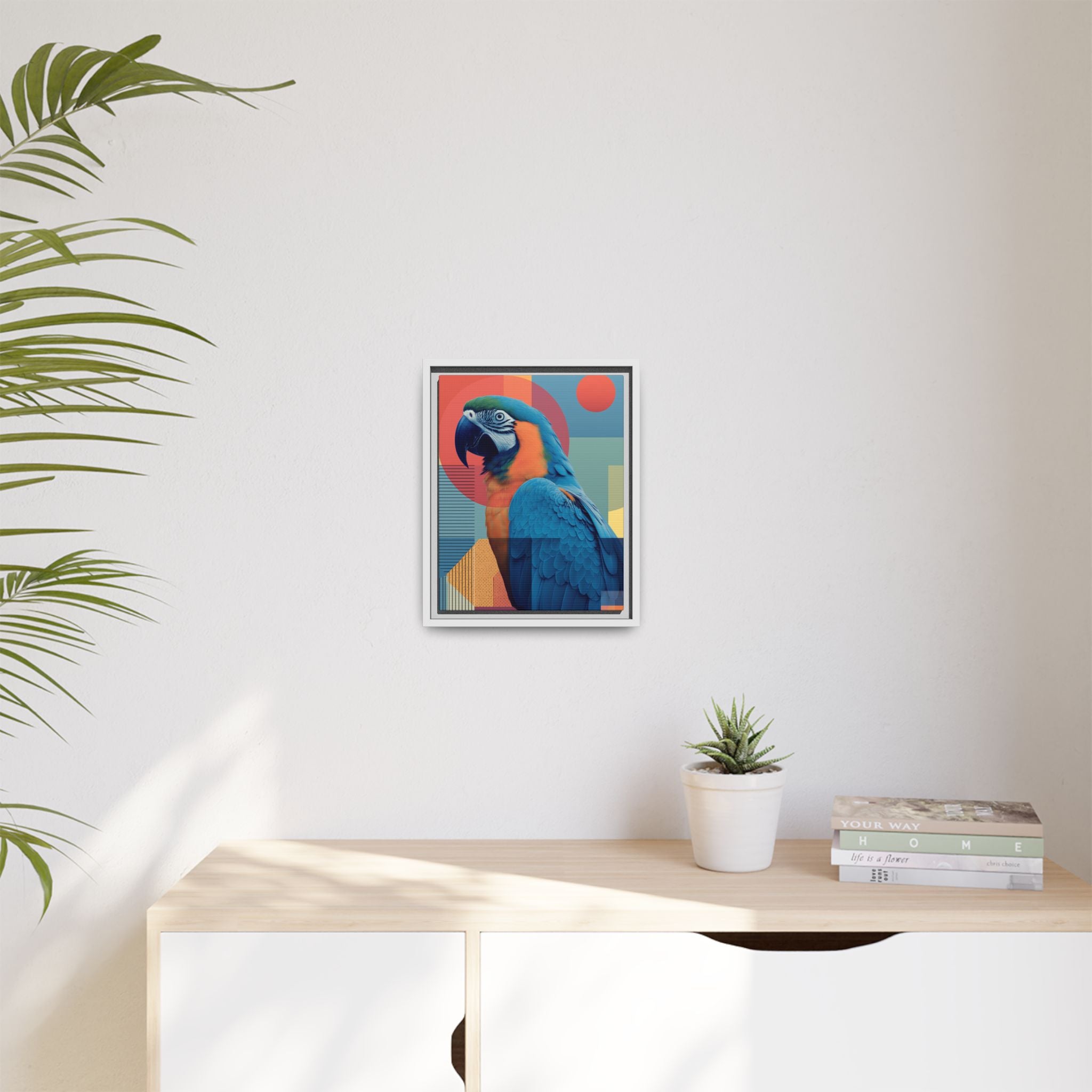 Macaw Geometric Framed Print : Mid-Century Modern Bird Art, Tropical Parrot Print   |  Personalized & Custom Orders Available