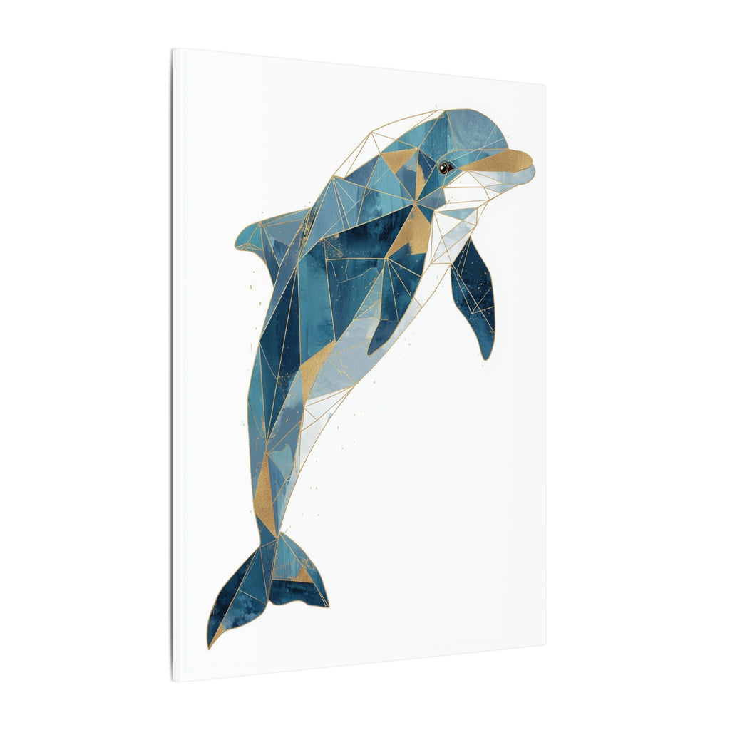 Canvas Print, Geometric Abstract Dolphin Gold Accented Wall Art, High Quality, Stretched, Multi-Size, Home Decor, Office Decor, Gift Idea,
