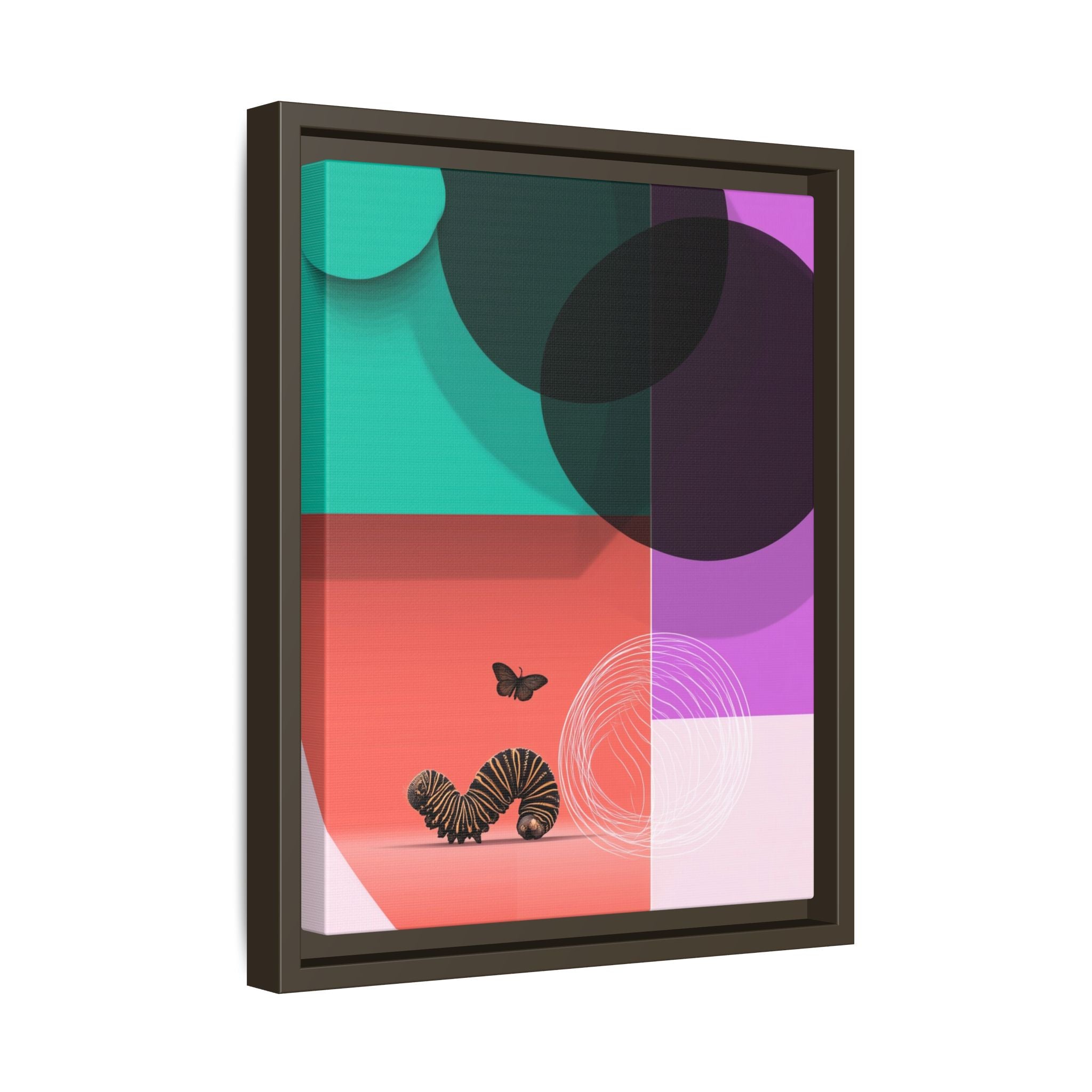 Striped Caterpillar and Butterfly Framed Print , Mid-Century Modern Color Blocks   |  Personalized & Custom Orders Available