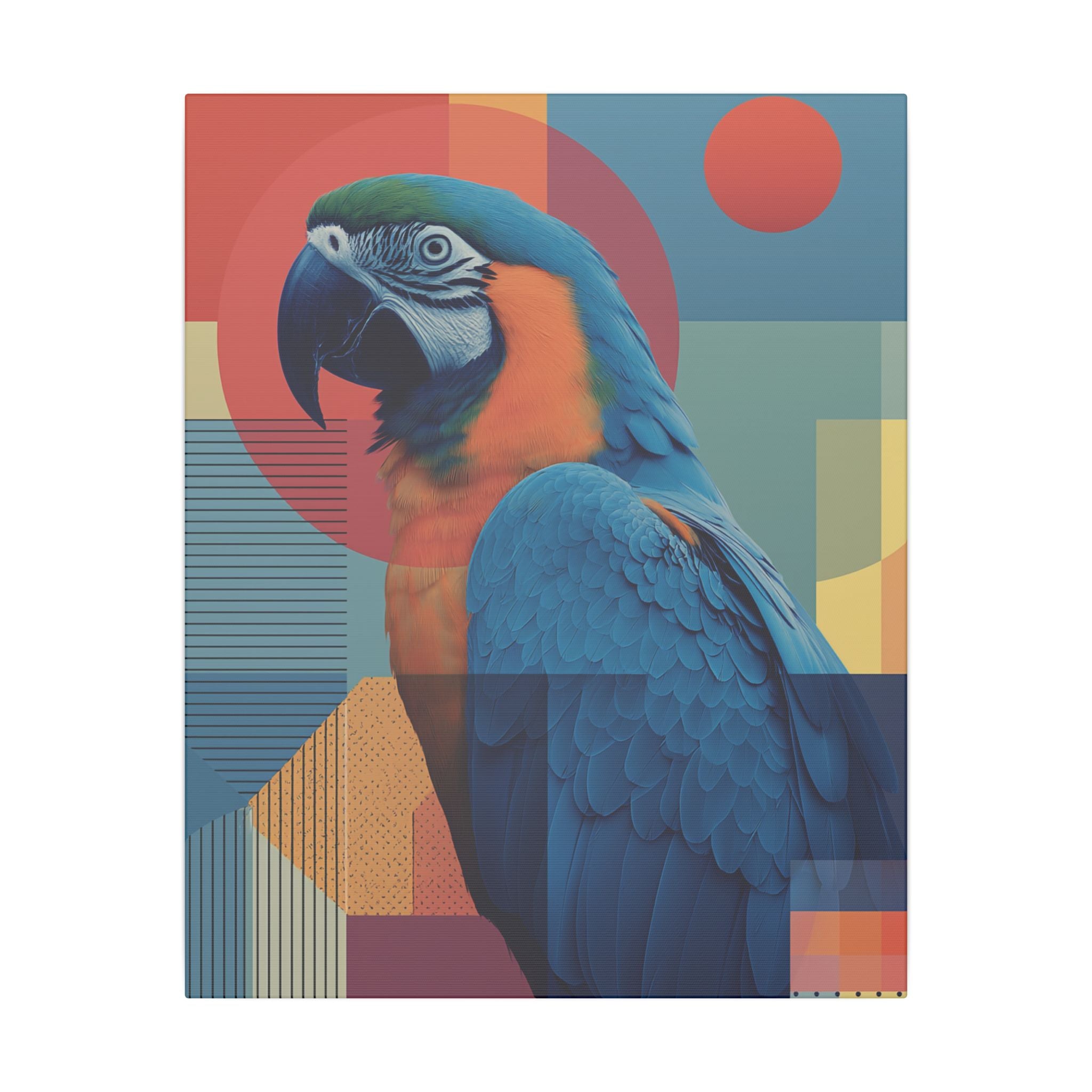 Macaw Mosaic: Mid-Century Modern Bird Portrait, Geometric Abstract Design   |    Custom Orders Available