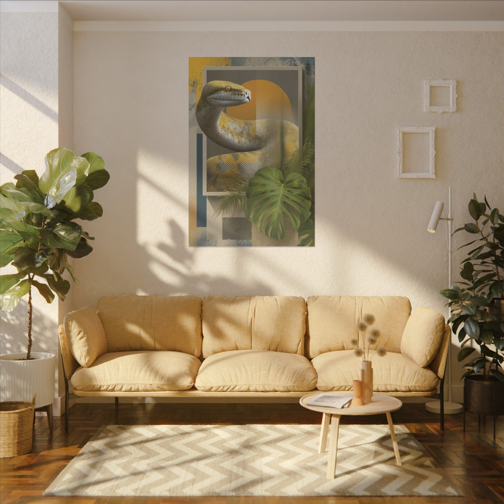 Serpent's Geometric Symphony: Tropical Python Illustration, Modern Graphic Design   |    Custom Orders Available
