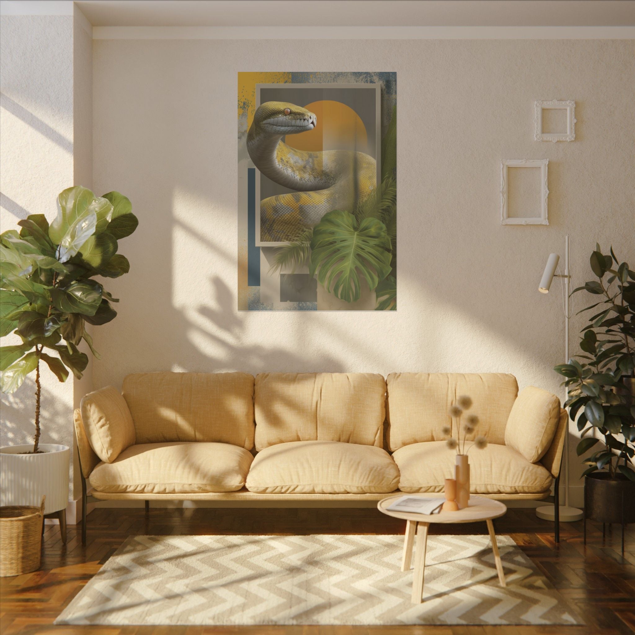 Serpent's Geometric Symphony: Tropical Python Illustration, Modern Graphic Design   |    Custom Orders Available