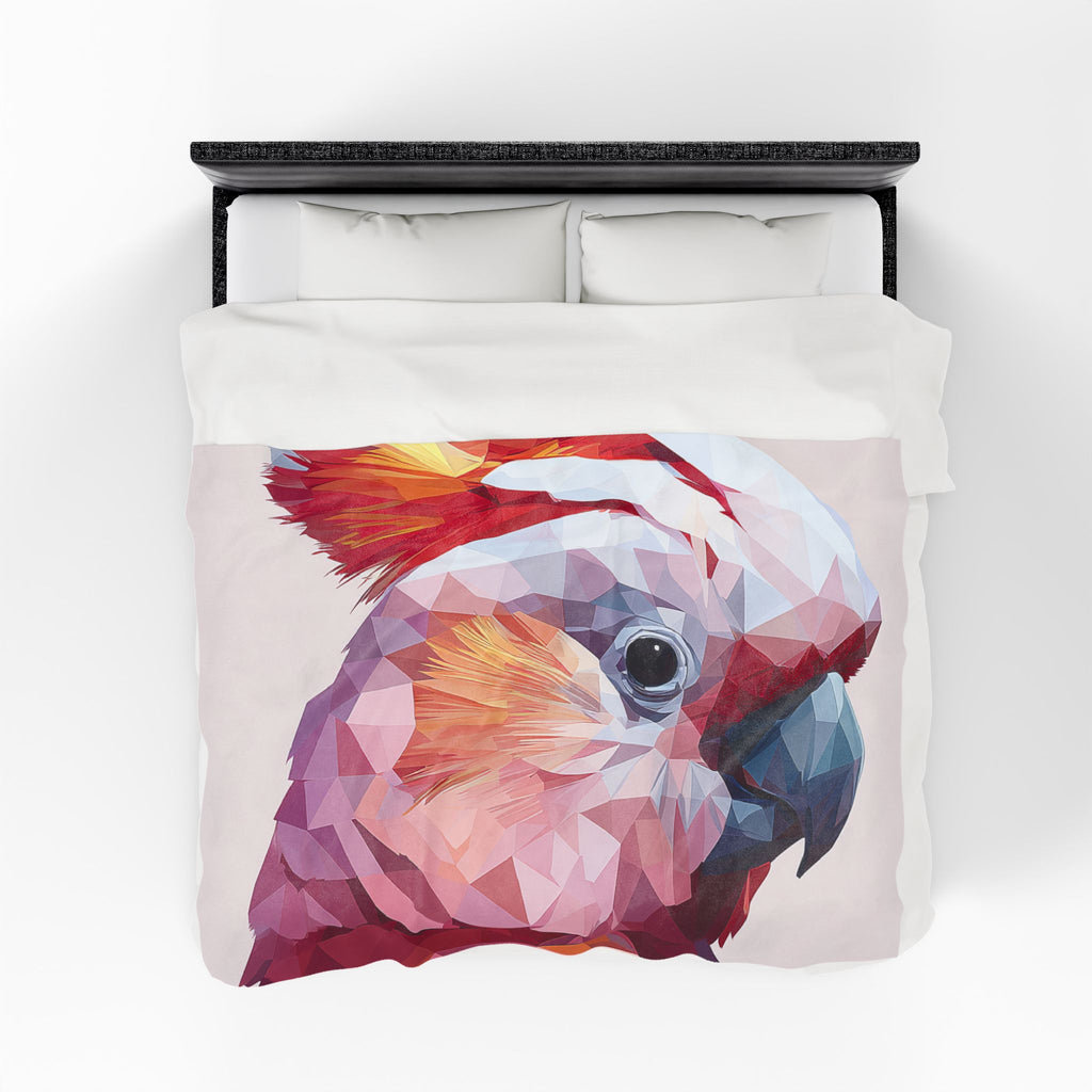Prismatic Cockatoo Quilt Cover, Doona Cover, Duvet : Geometric Bird Portrait, Modern Polygon Art Style   |    Custom Orders Available