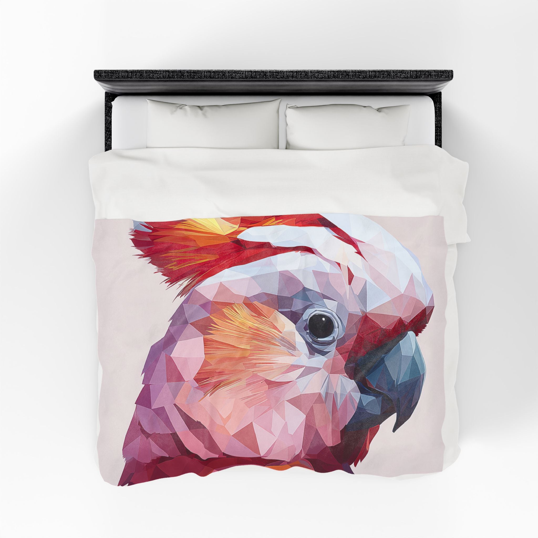 Prismatic Cockatoo Quilt Cover, Doona Cover, Duvet : Geometric Bird Portrait, Modern Polygon Art Style   |    Custom Orders Available