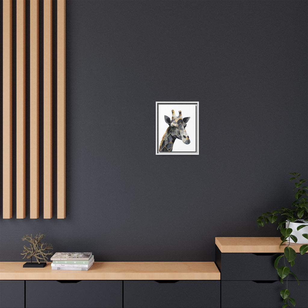 Geometric Giraffe Mosaic Framed Print : Contemporary Cubist Animal Portrait, Metallic Gold Angular Design   |   Custom Orders Available