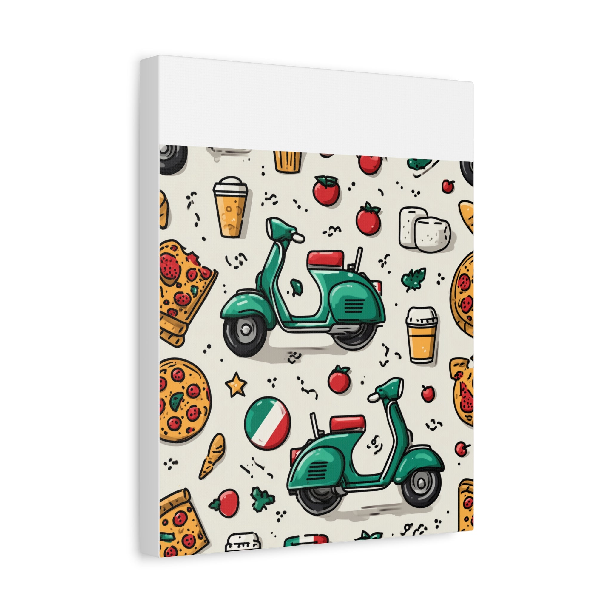 Vibrant Travel Nostalgia Canvas Art, Scooter Decor, Foodie Wall Art, Fun Home Decor, Gift for Adventurers, Kitchen Wall Hanging