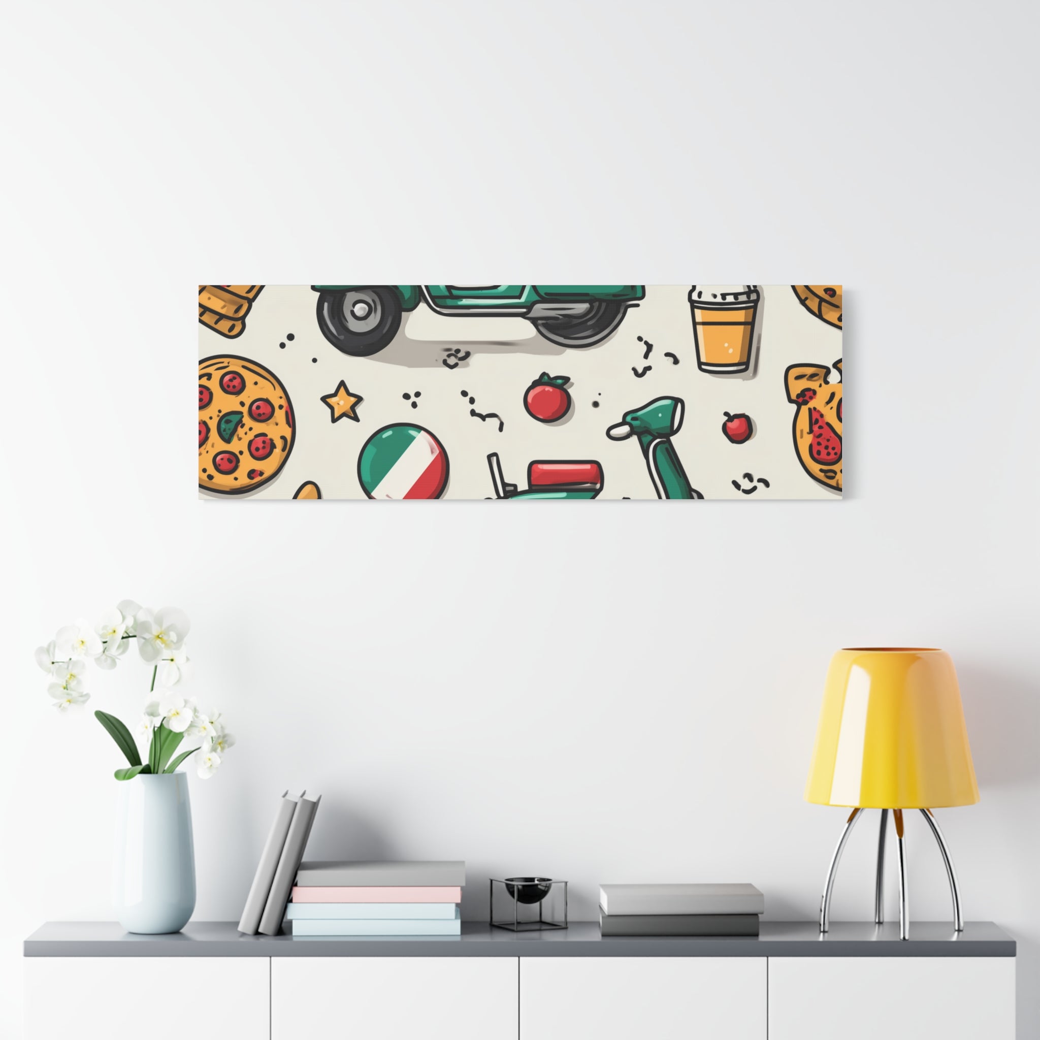 Vibrant Travel Nostalgia Canvas Art, Scooter Decor, Foodie Wall Art, Fun Home Decor, Gift for Adventurers, Kitchen Wall Hanging