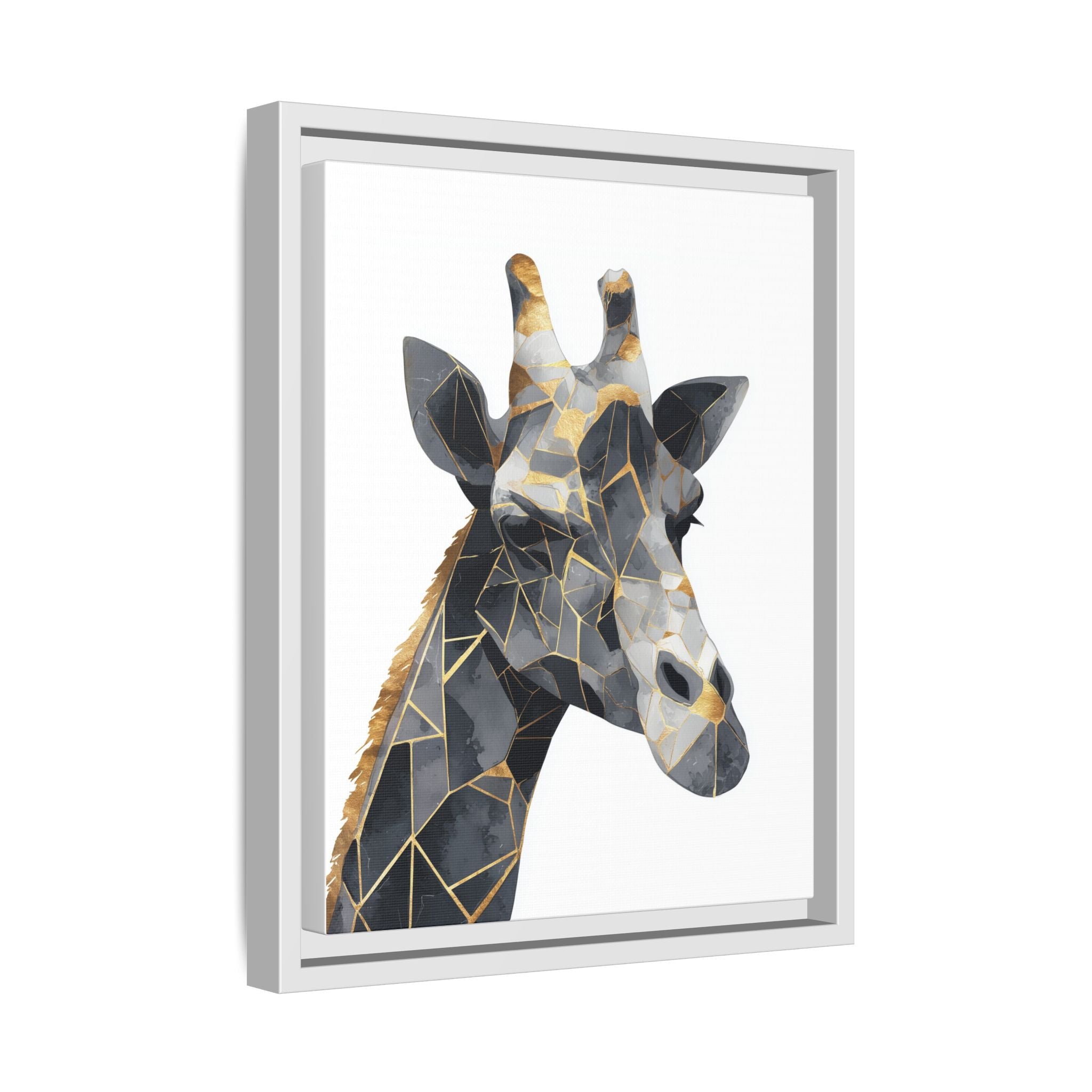 Geometric Giraffe Mosaic Framed Print : Contemporary Cubist Animal Portrait, Metallic Gold Angular Design   |   Custom Orders Available