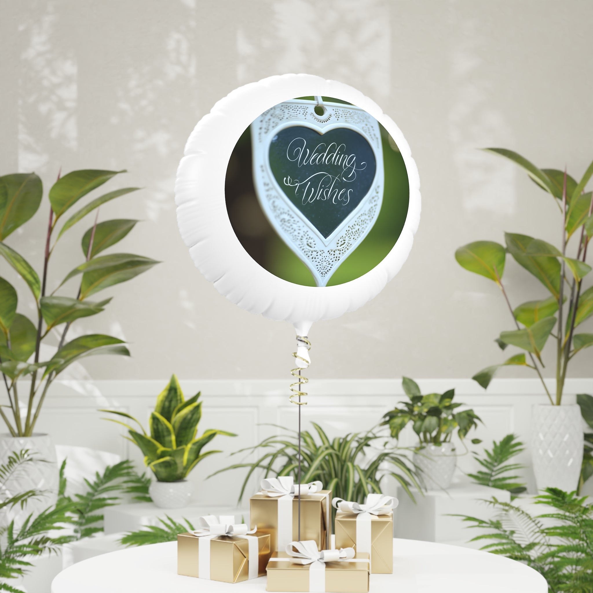 Wedding Wishes Mylar Balloon - Round Helium Balloon for Weddings & Bridal Showers
