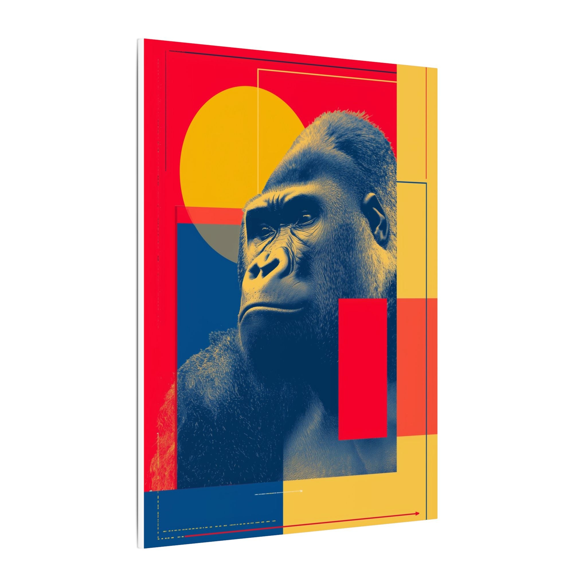 Regal Primate: Geometric Pop Art Portrait, Blue and Yellow Gorilla Graphic, Contemporary Wildlife Design   |  Personalized & Custom Orders