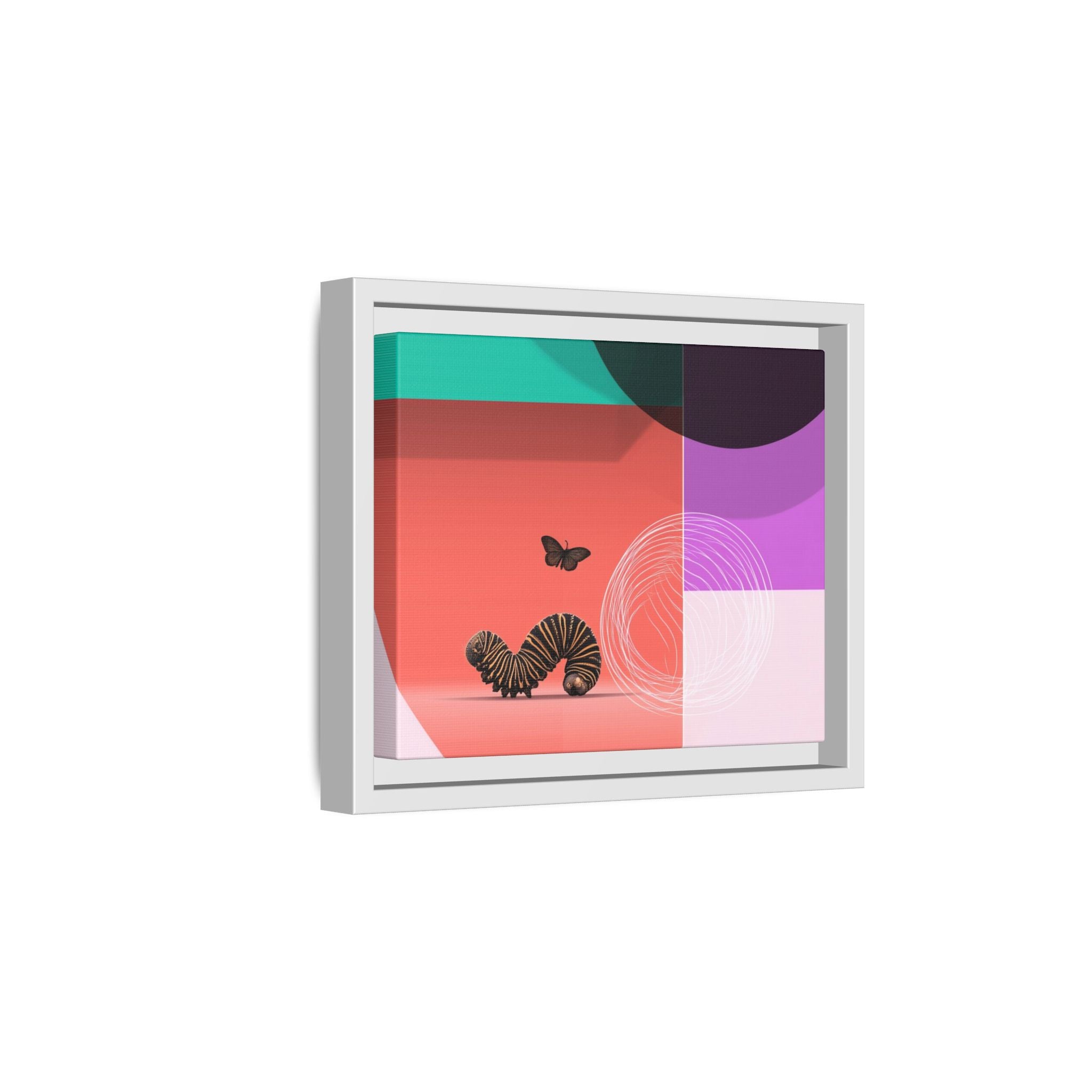 Striped Caterpillar and Butterfly Framed Print , Mid-Century Modern Color Blocks   |  Personalized & Custom Orders Available