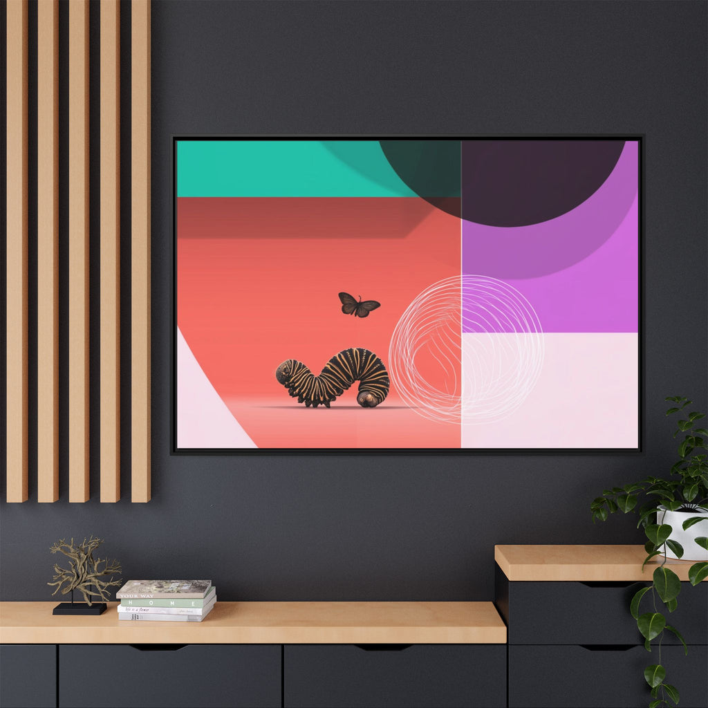 Striped Caterpillar and Butterfly Framed Print , Mid-Century Modern Color Blocks   |  Personalized & Custom Orders Available