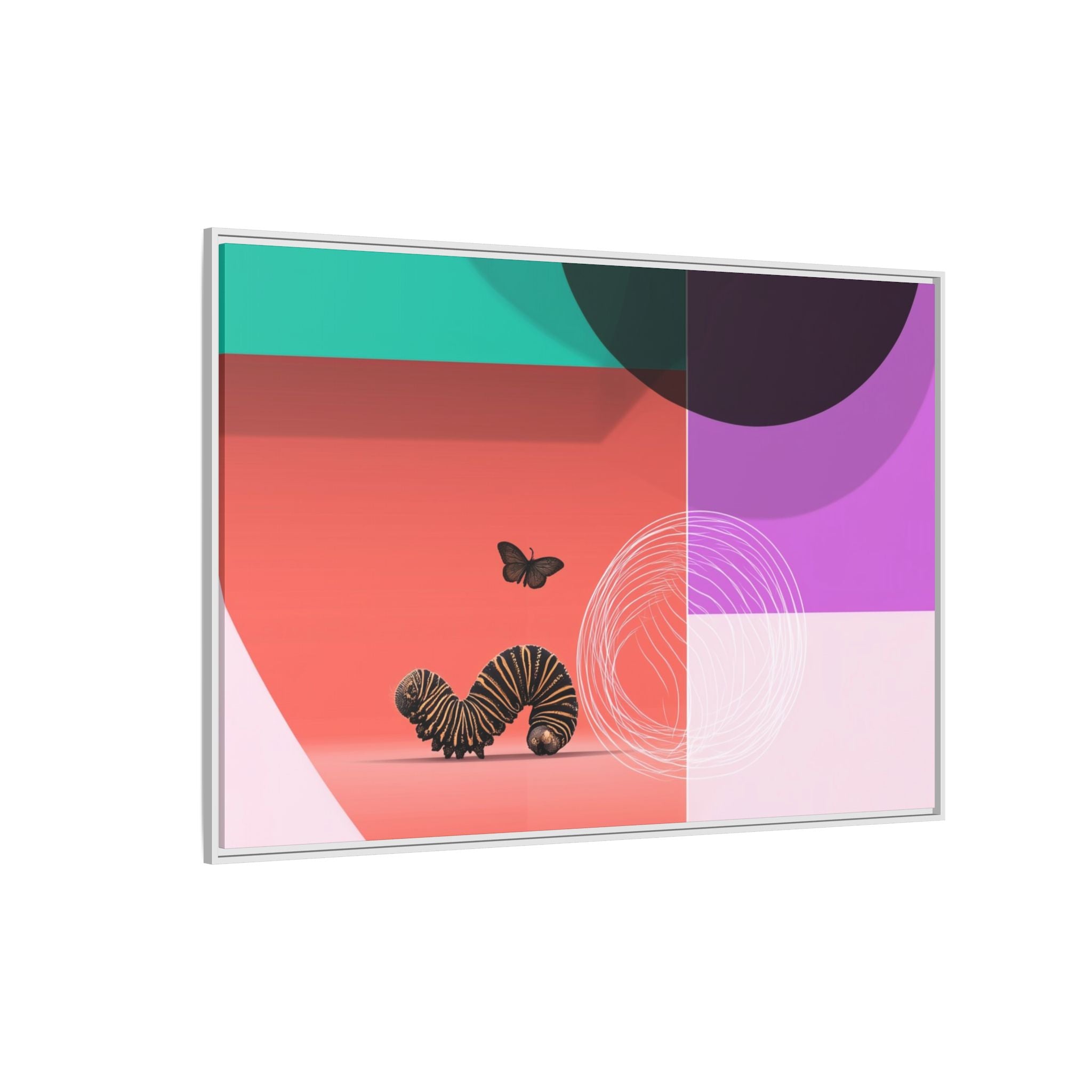 Striped Caterpillar and Butterfly Framed Print , Mid-Century Modern Color Blocks   |  Personalized & Custom Orders Available