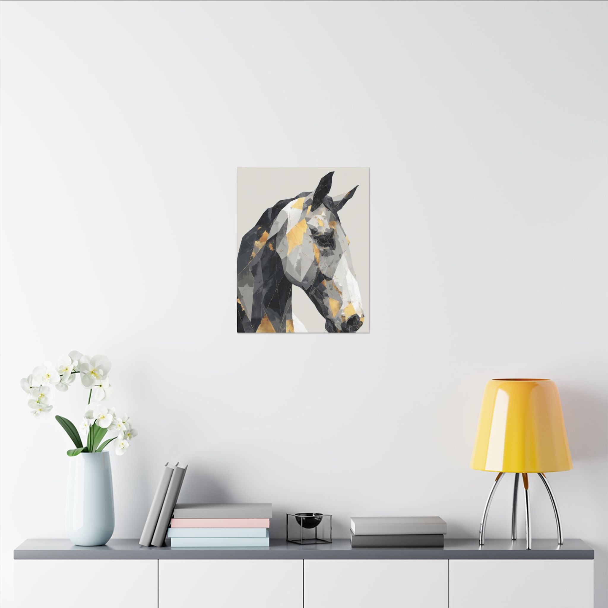 Fractal Equine: Geometric Horse Design, Cubist Digital Art, Black and Gold Abstract Portrait   |  Personalized & Custom Orders Available