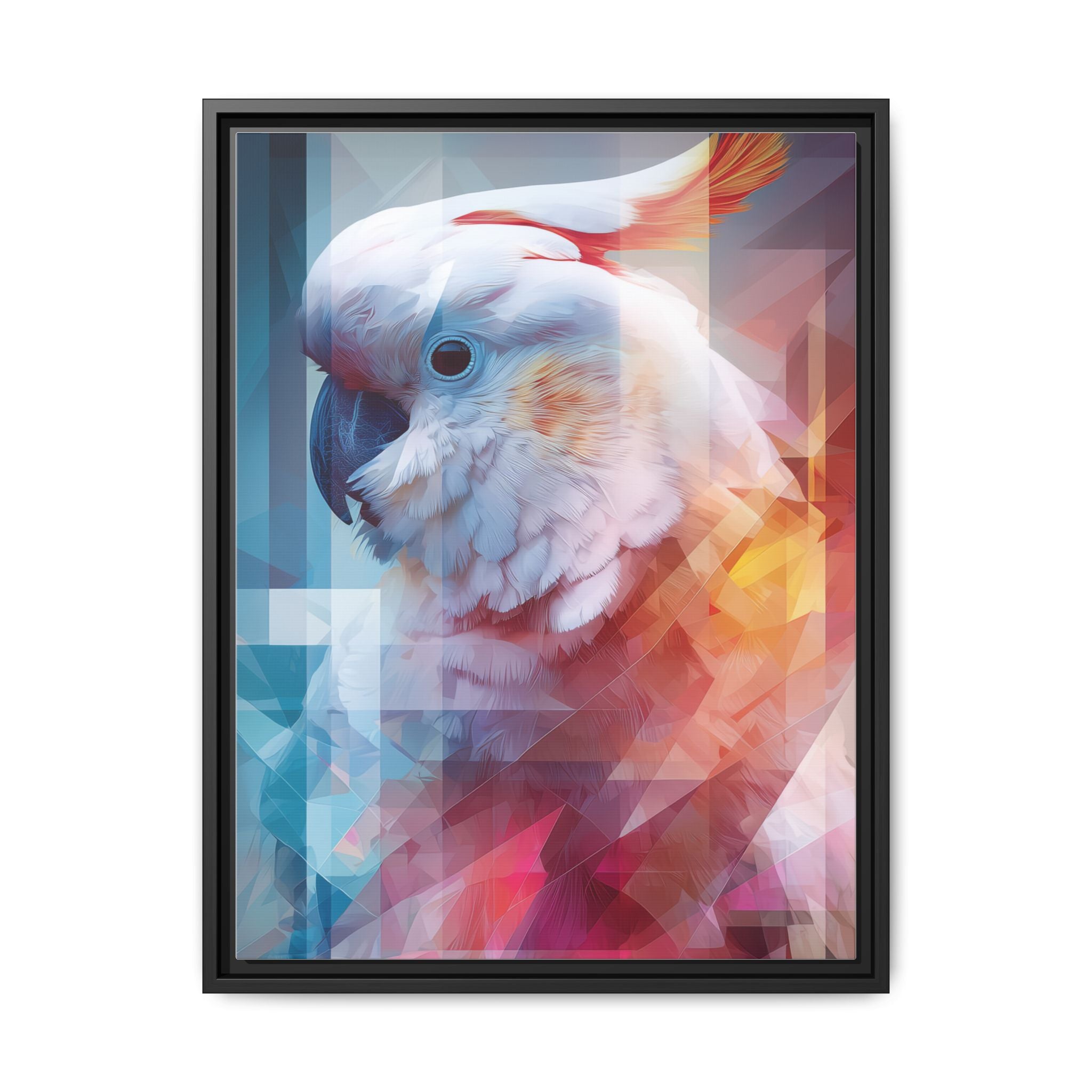 Fractured Cockatoo Framed Print: Geometric Wildlife Art, Low-Poly Digital Illustration   |  Personalized & Custom Orders Available