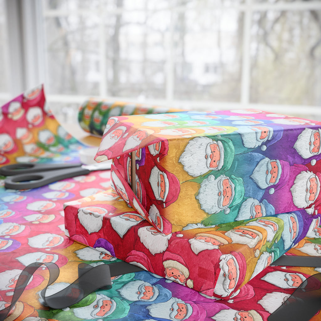 Bold Colorful Santa Pattern Wrapping Paper Roll — Colorful Rainbow Holiday Gift Wrap