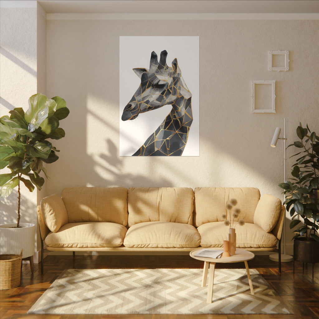 Geometric Giraffe: Modern Mosaic Art, Angular Wildlife Portrait, Monochromatic Polygon Design   |  Personalized & Custom Orders Available
