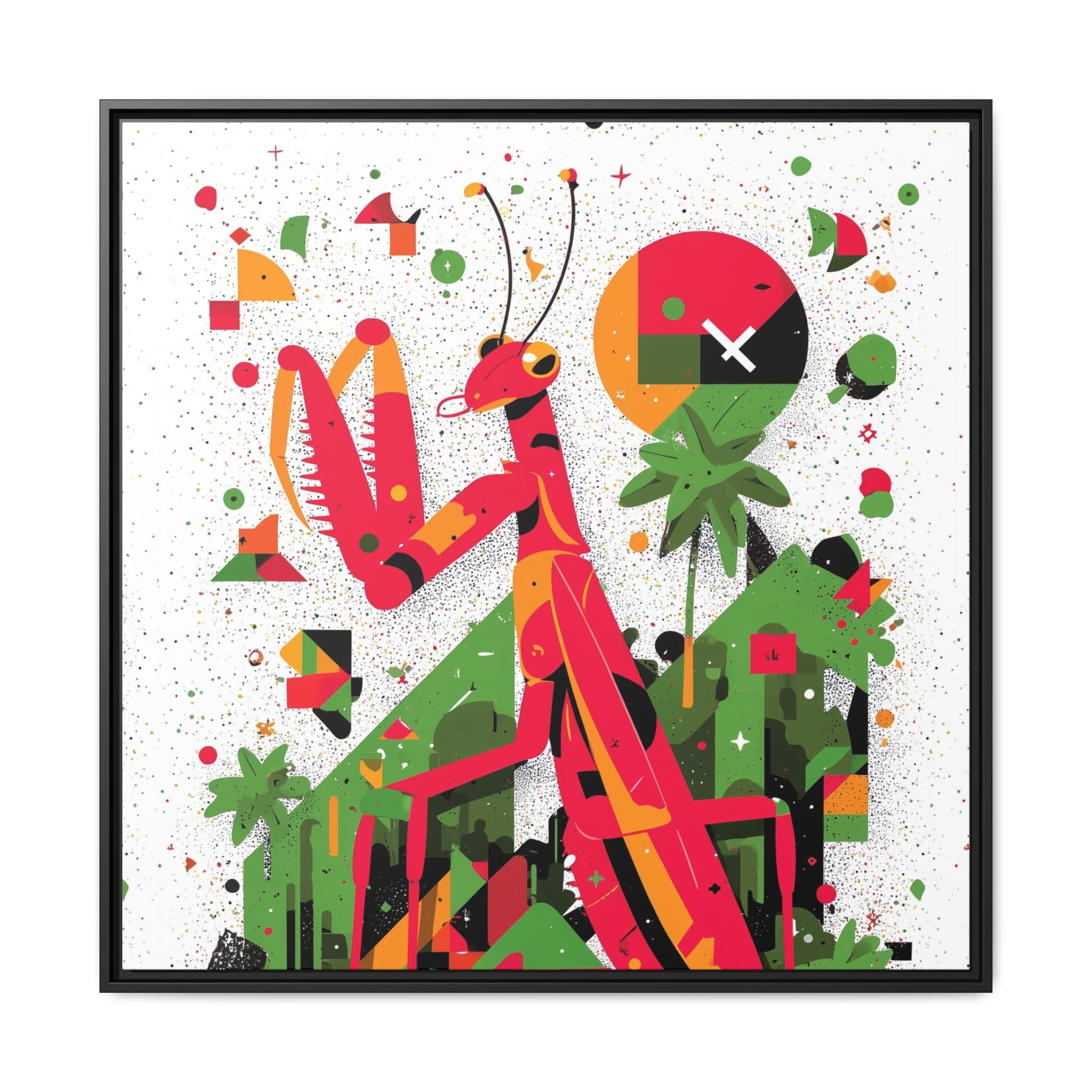 Praying Mantis in Bloom: Geometric Insect Portrait, Abstract Digital Illustration   |    Custom Orders Available