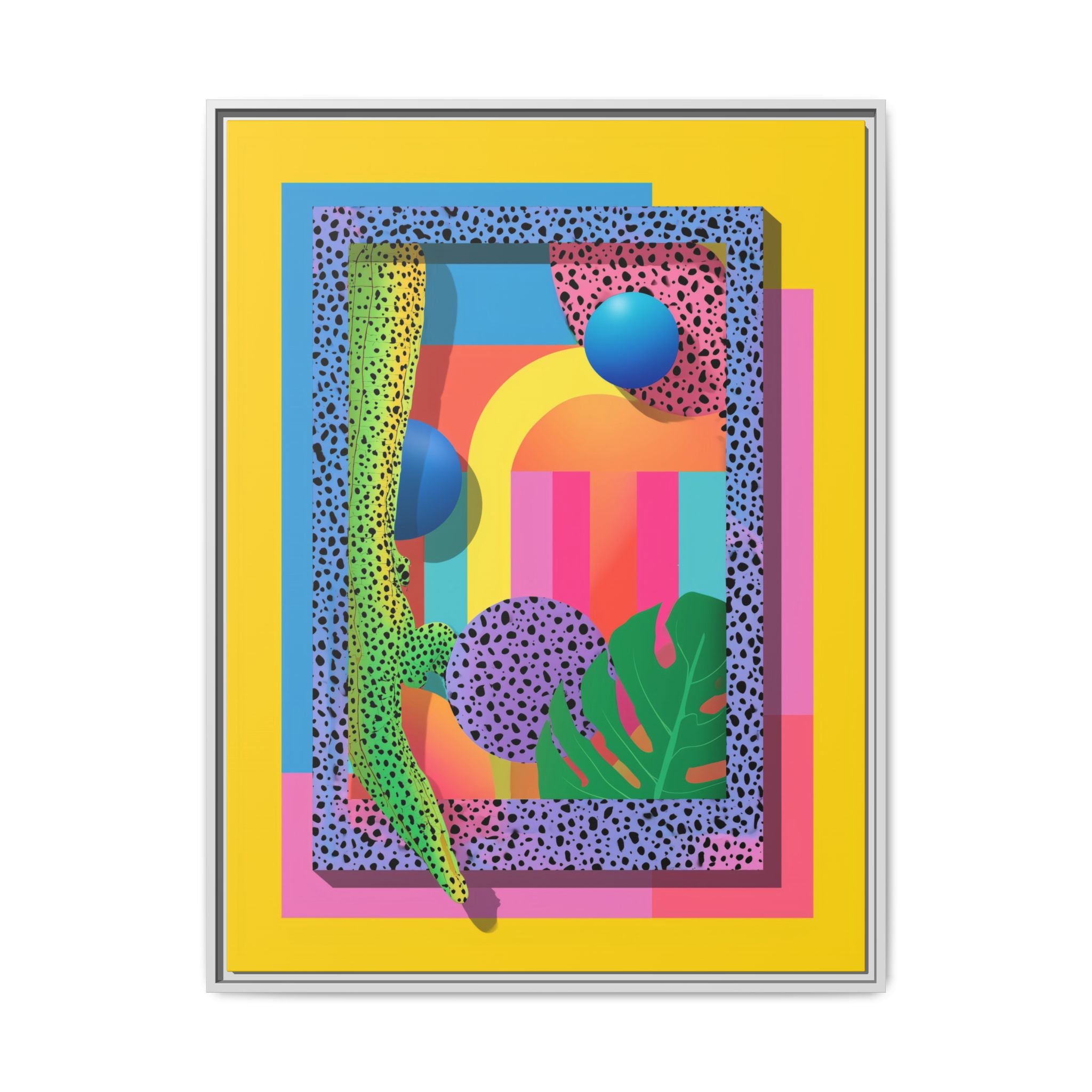 Geometric Rhythms: Abstract Layers of Color, Dimensional Shapes and Tropical Elements, Vibrant Modern Art Composition   |   Custom Orders