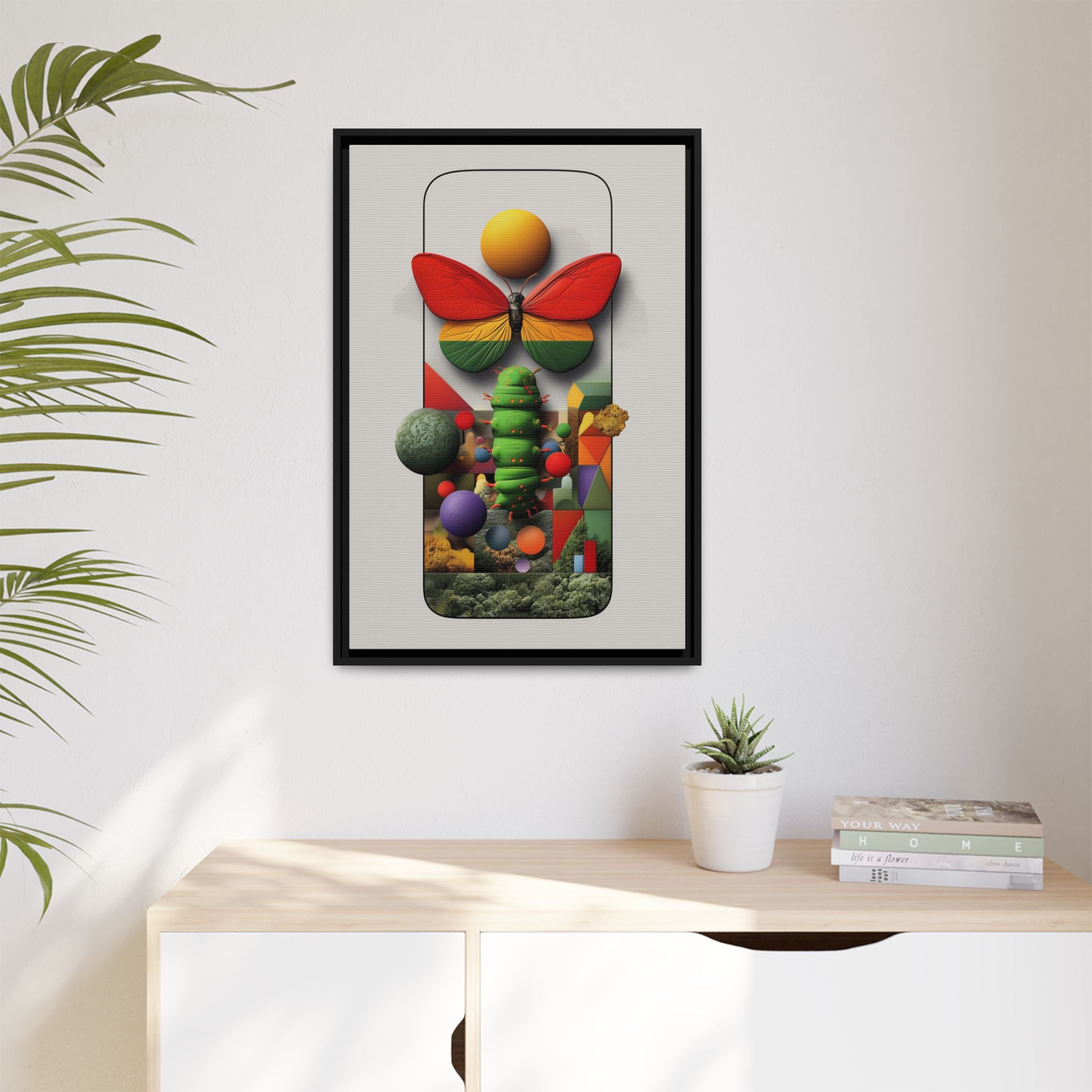 Metamorphosis Framed Print : Geometric Nature Transformation, Vibrant Butterfly Composition   |  Personalized & Custom Orders Available