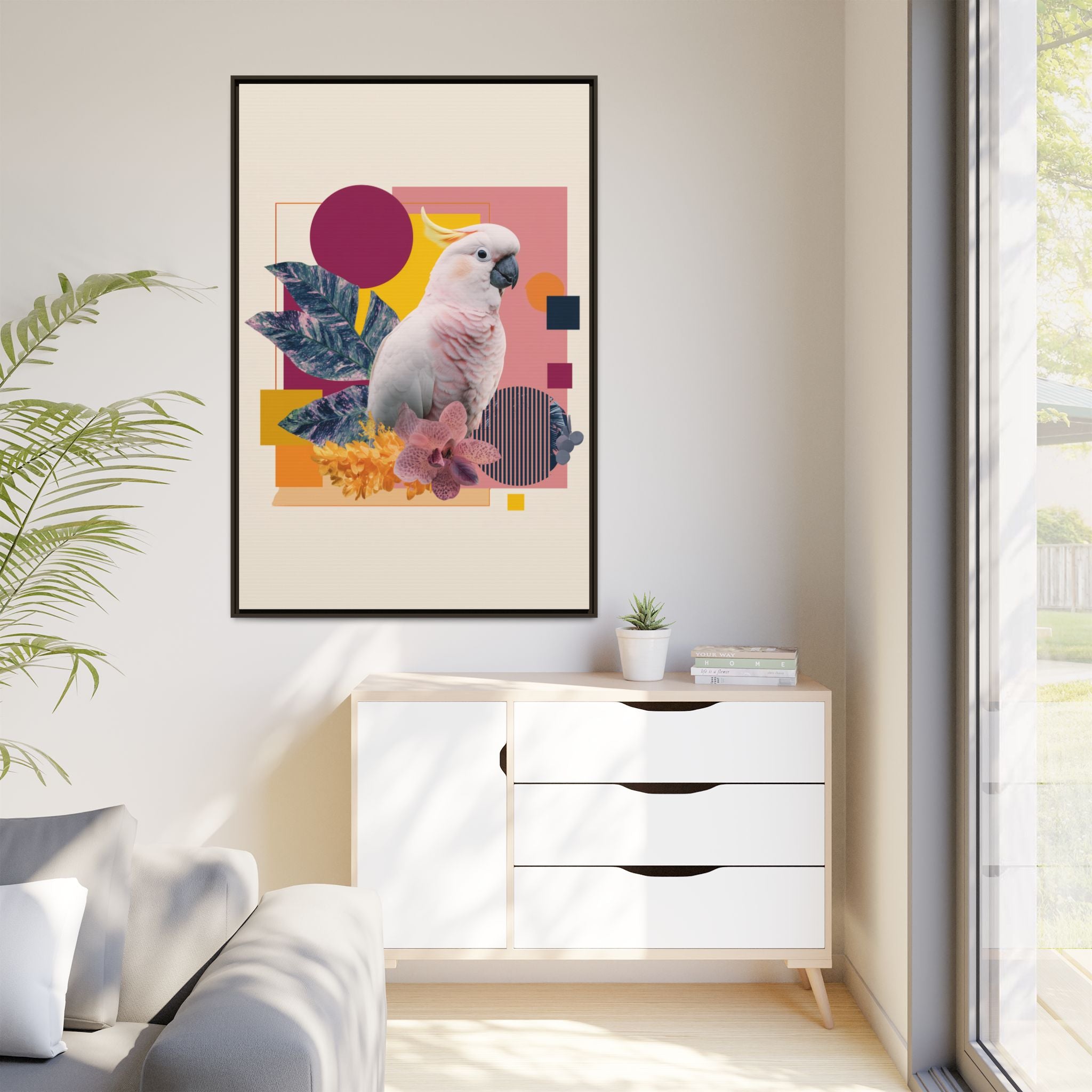 Cockatoo Geometric Framed Print : Tropical Digital Collage, Modern Abstract Design   |  Personalized & Custom Orders Available