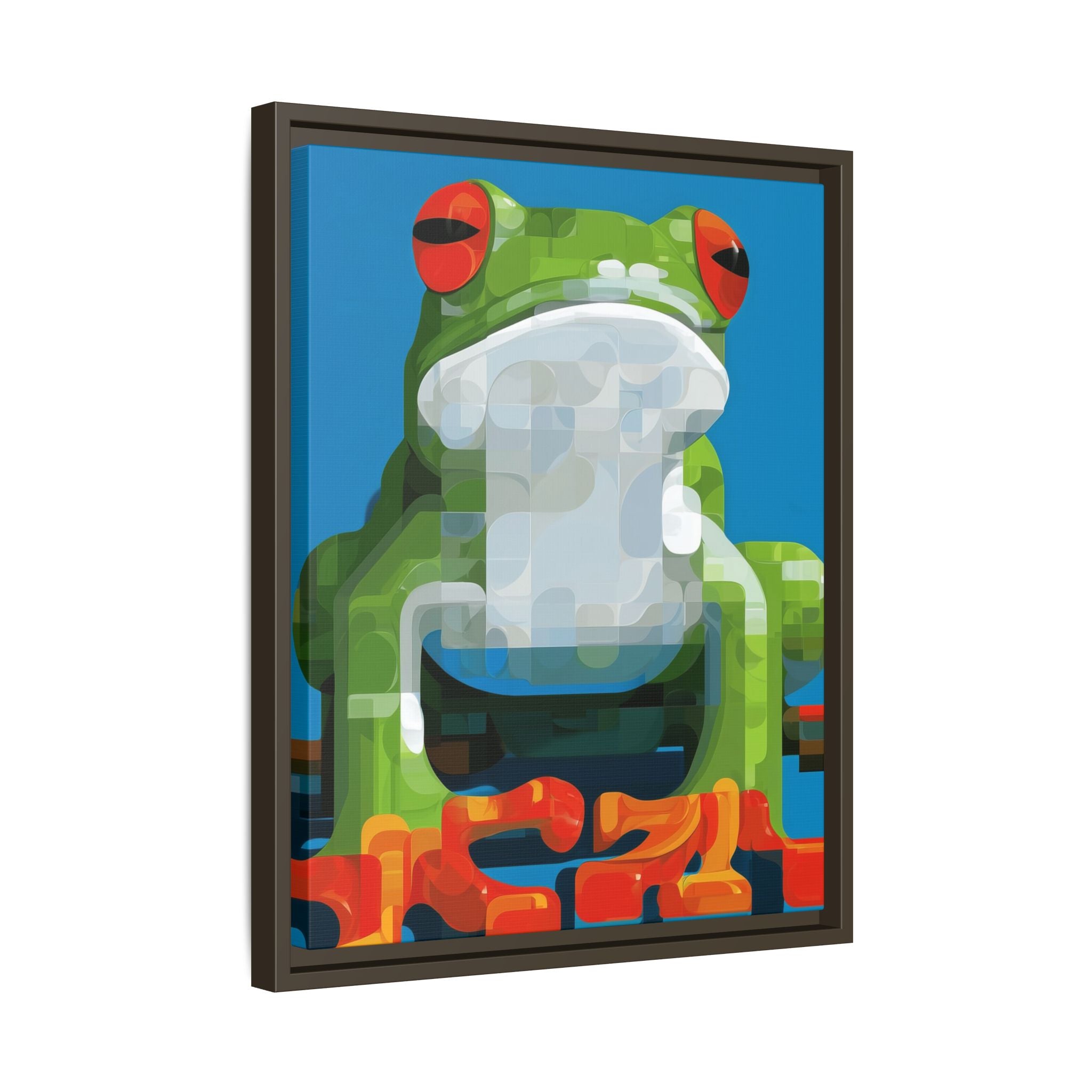 Pixel Frog Framed Print : Geometric Digital Art, Mosaic Amphibian Portrait   |  Personalized & Custom Orders Available