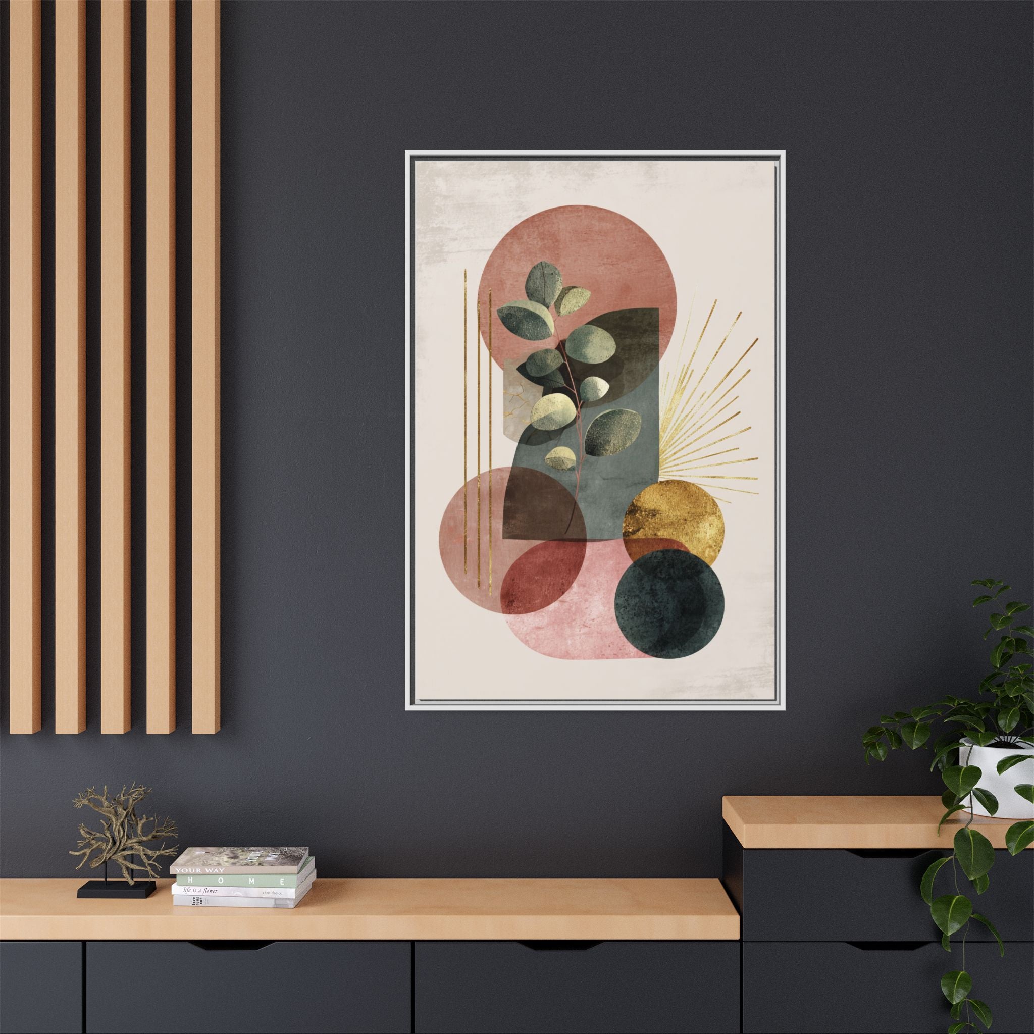 Botanical Geometric Symphony: Eucalyptus Harmony, Metallic Intersections, Modern Earth Tones   |   Custom Orders Accepted