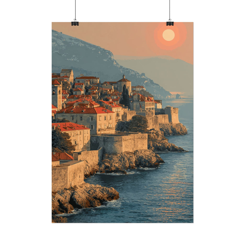 Dubrovnik's Golden Hour: Medieval Coastal Cityscape, Adriatic Sunset Panorama   |    Custom Orders Available