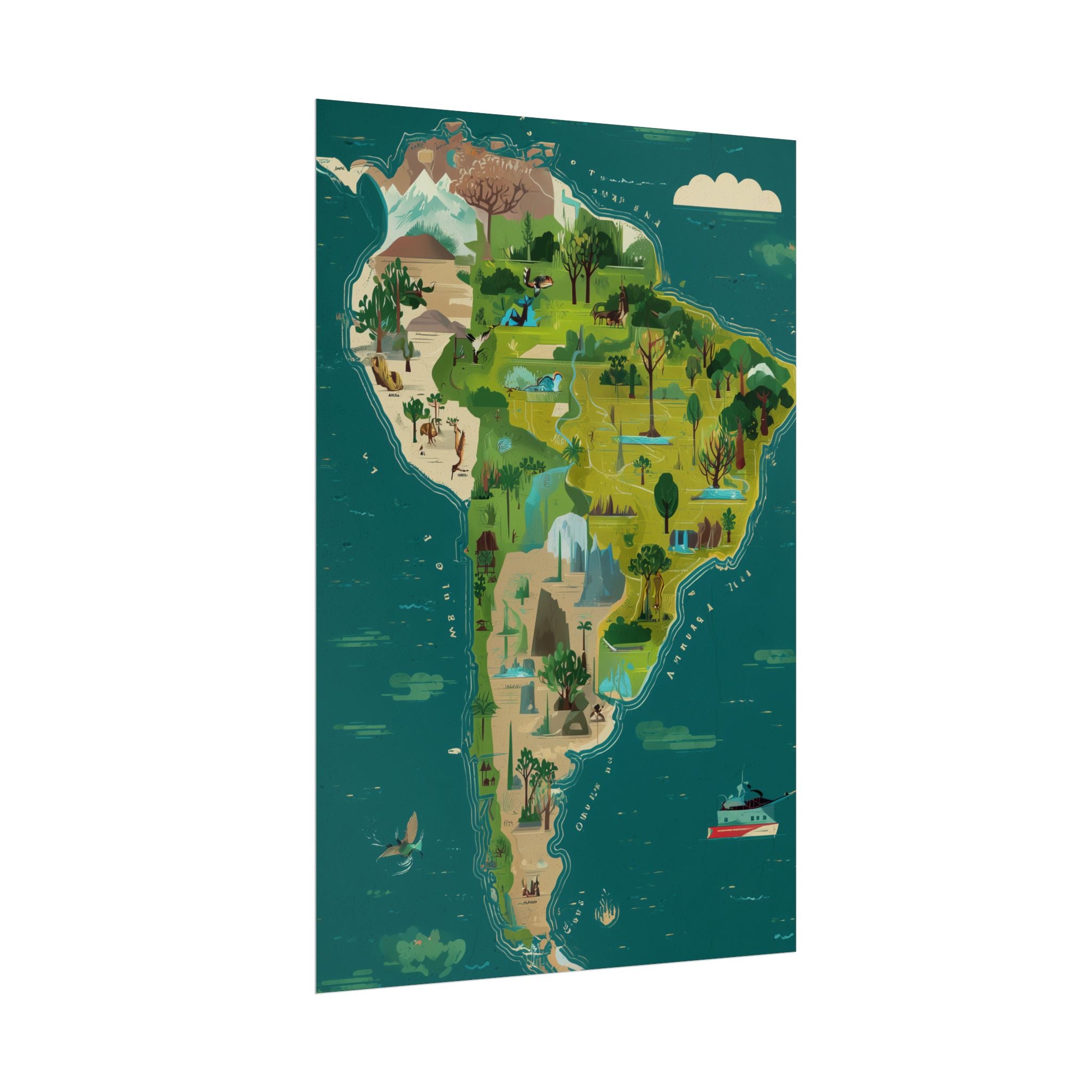 South America Illustrated Map Poster — Rolled Travel Map Art Print